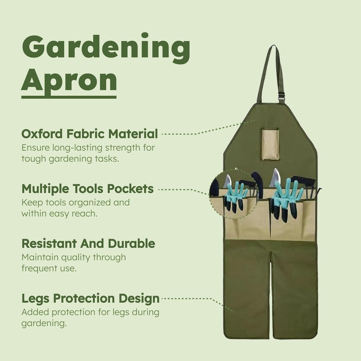 Garden Leggings Apron - Oxford Fabric Gardening Apron with Split Leg and Large Pockets Design, Durable Garden Work Apron for Pruning, Planting, Woodworking and Orchard Work(Green Brown) image number 4