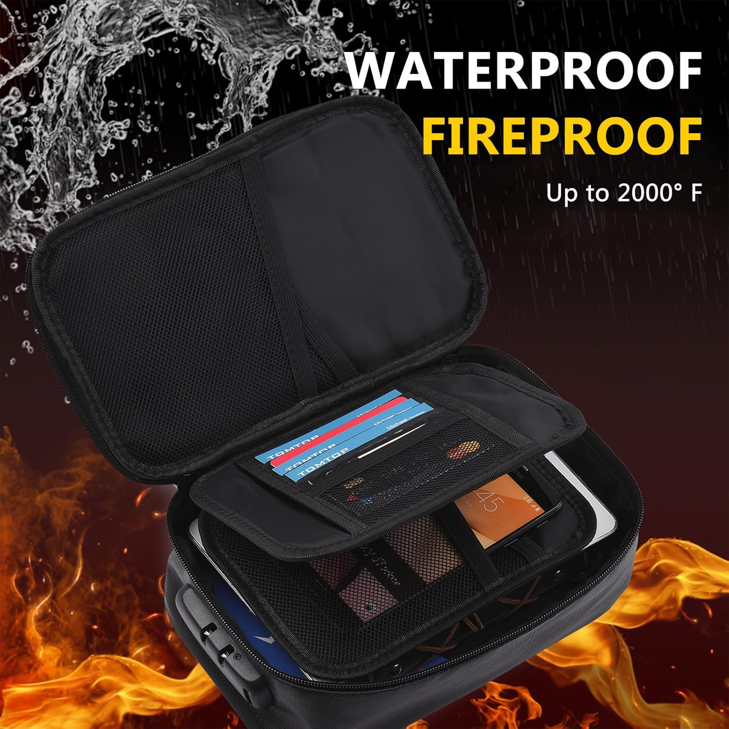 Domary Fireproof Bag, Fire & Water Resistant Money Pouch Multi-Layer Card, Zipper Closure & with Safe Lock for Home Office Travel Passport Certificates,For Office Workers and (With Lock 1) image number 6