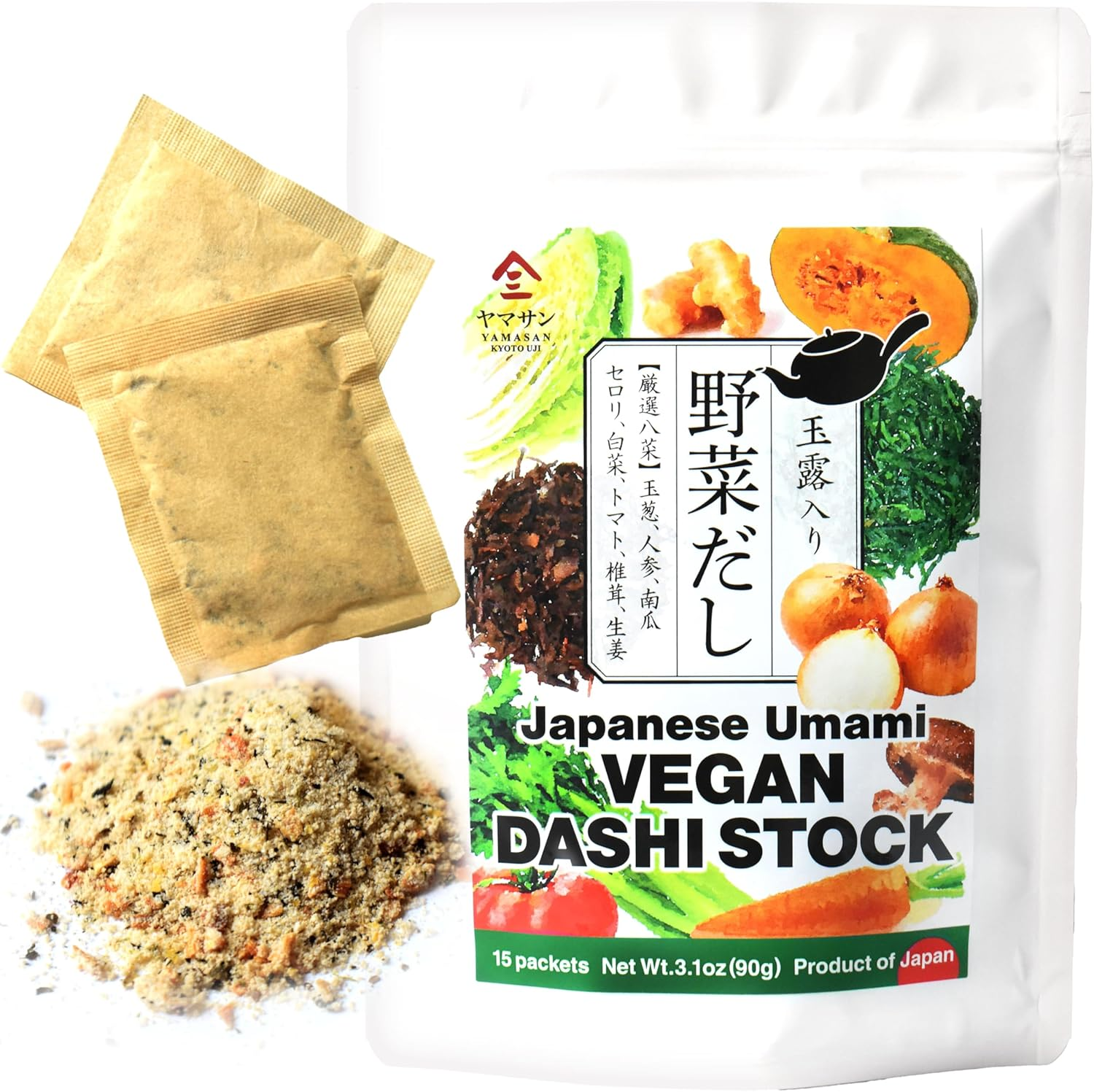 YAMASAN KYOTO UJI Japanese Umami Vegan Dashi Stock, Healthy Veggie Dashi Packet, Quick and Easy to Use, for Ramen and Miso Soup, Vegan Soup, Gluten and Allergen Free, Sugar Free, No-Msg, 6G&times;15Packets image number 1