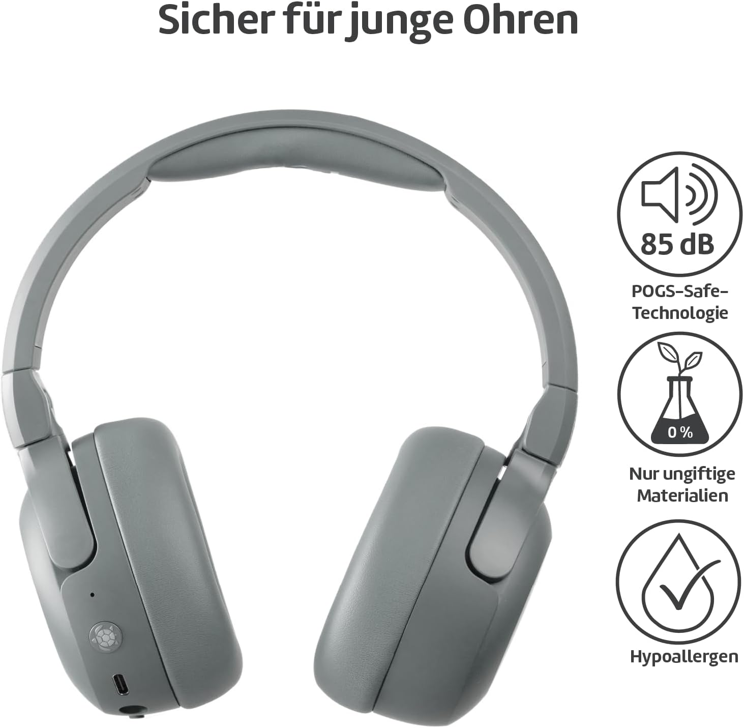 POGS Drahtloser Bluetooth Over-Ear Noise Cancelling-Kopfh&ouml;rer | the Turtle | Faltbarer Robuster Kopfh&ouml;rer | Lautst&auml;rkebegrenzung 85 Db, Mikrofon | Kabellose Musik-Sharing-Funktion (Grau) - Rosa image number 5
