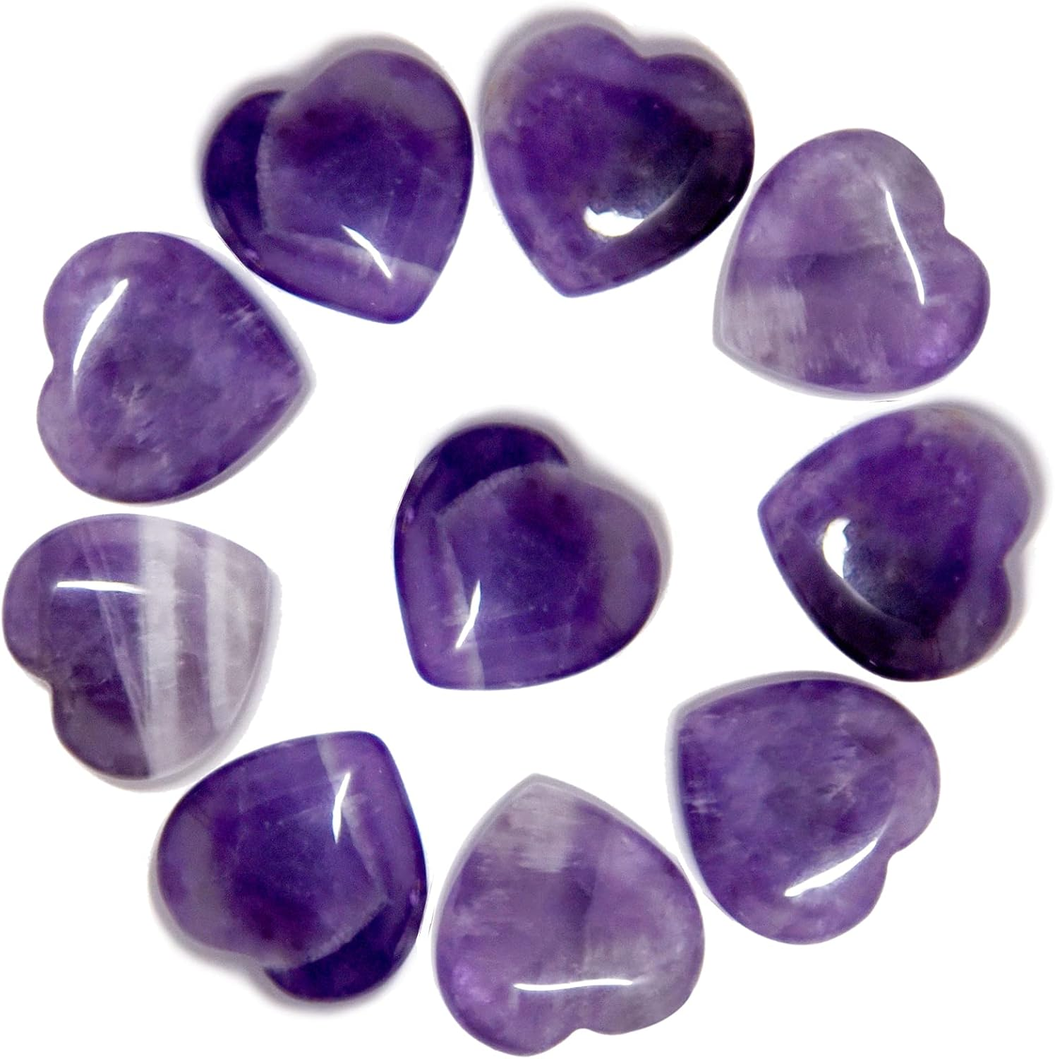 Marrywindix 10 Packs 1 Inch Healing Crystal Natural Amethyst Heart Love Carved Palm Worry Stone Chakra Reiki Balancing