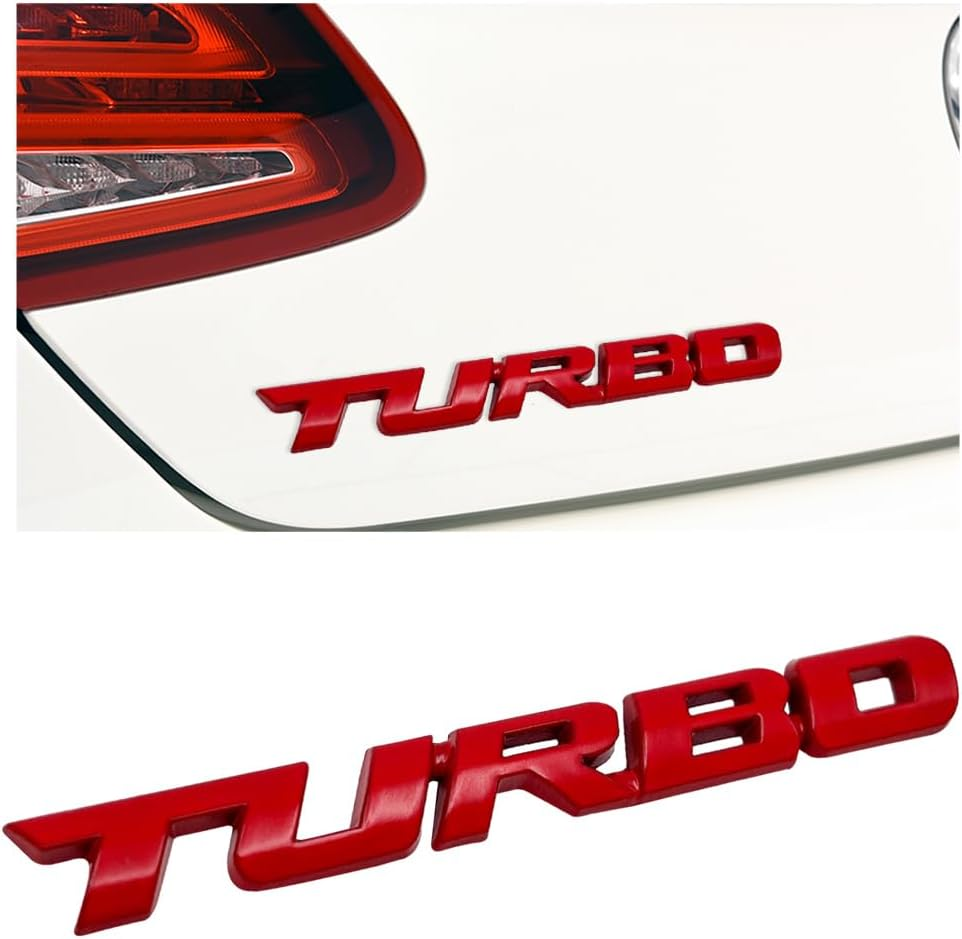 Gasedin Turbo Car Emblem, 3D Metal Emblem Badge Sticker with Turbo Letters, Self-Adhesive Turbo Vehicle Fender Rear Trunk Emblem Decal, Universal Car Accessories for Decor (Silver)