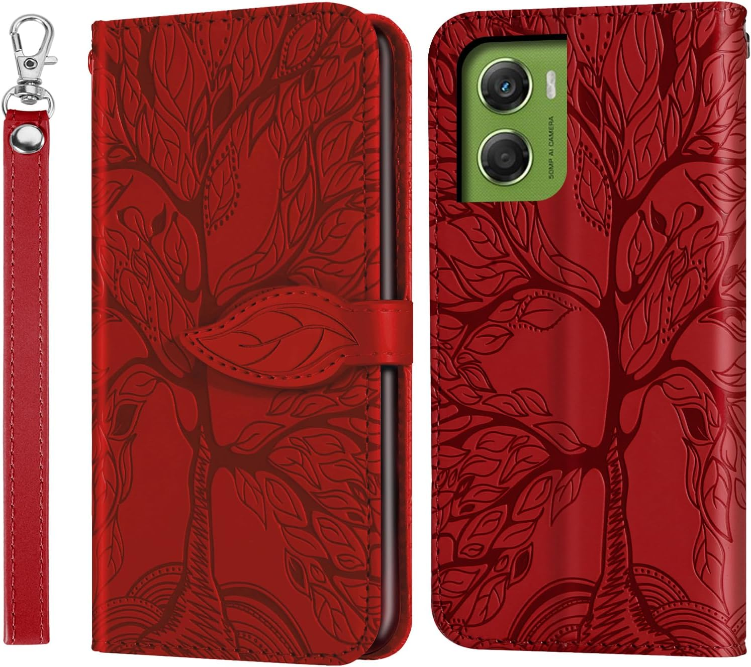 CXTCASE Case for Motorola Moto G06 PU Leather Folio Flip Cover with Card Slots, Magnetic Wallet Phone Case for Motorola Moto G06 - Red - Blue image number 7