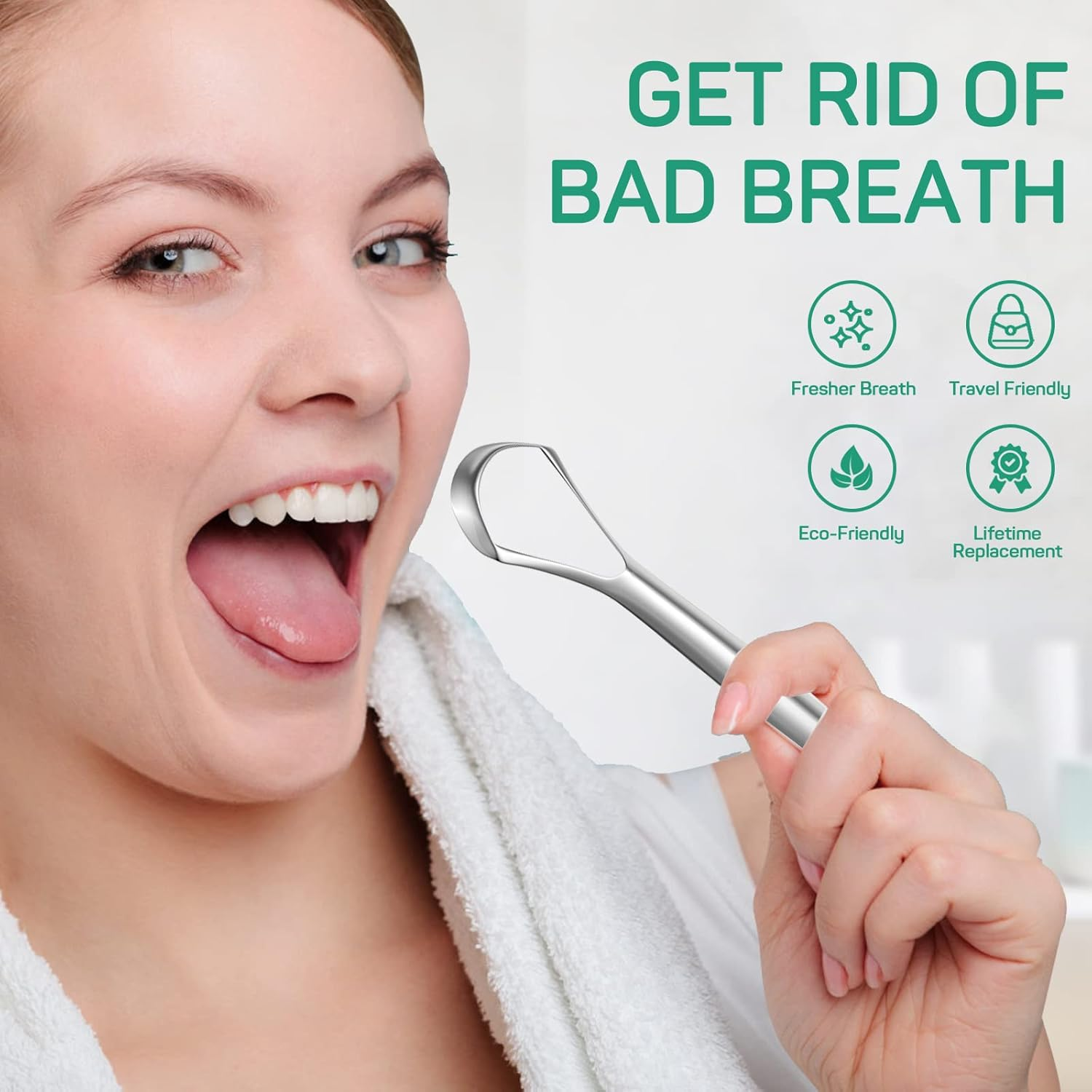 RONAVO Tongue Scraper Stainless Steel (2 Pack), Cure Bad Breath Medical Grade Tongue Cleaners, 100% BPA Free Metal Tongue Scrapers Fresher Breath in Seconds - 2 Colors Tongue Scraper image number 2