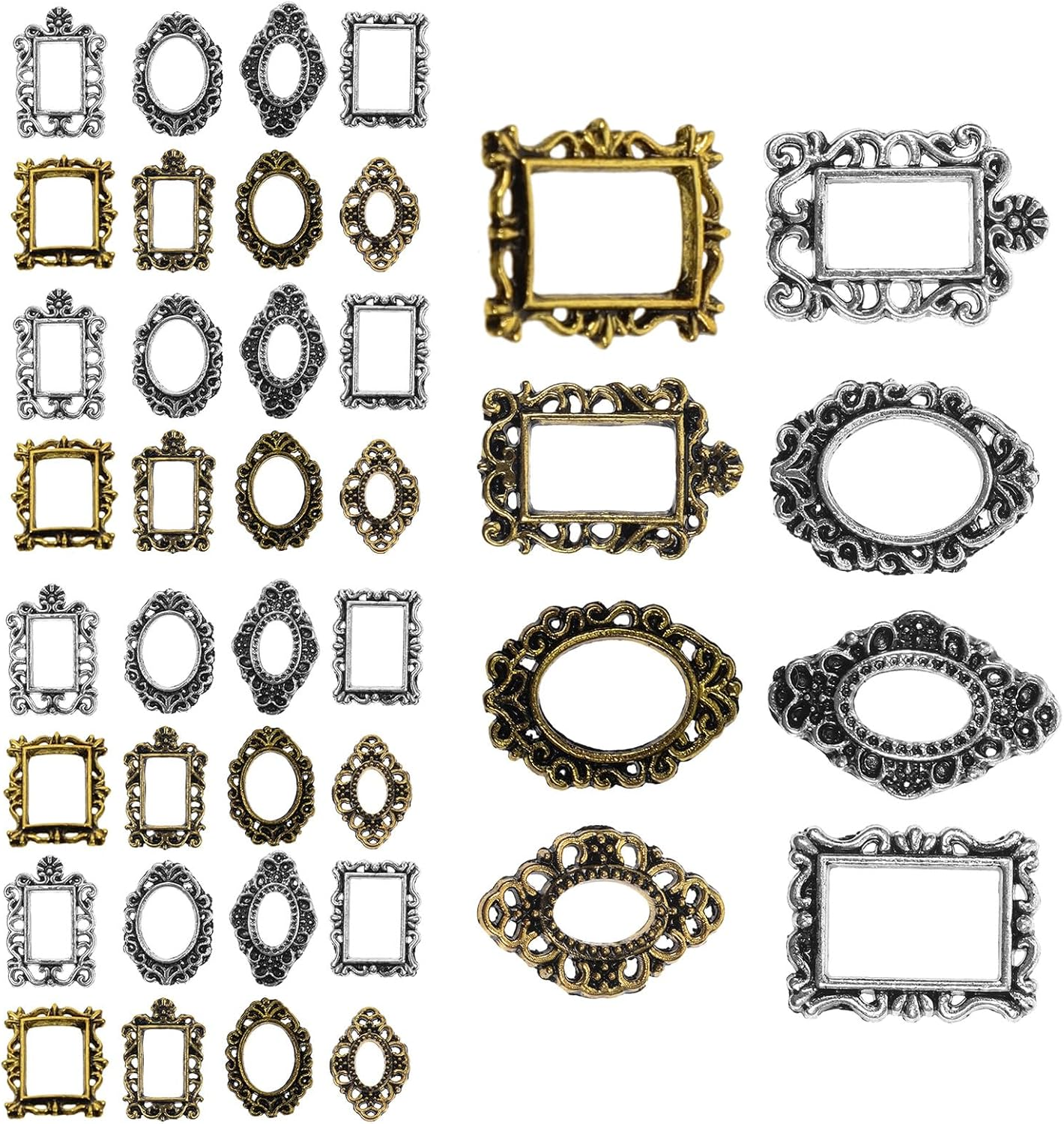 GAROZATION 40Pcs Mini Metal Vintage Picture Frame Nail Art Decorations Baroque Oval and Square Photo Frames for Manicure Nail Charm Accessories image number 4