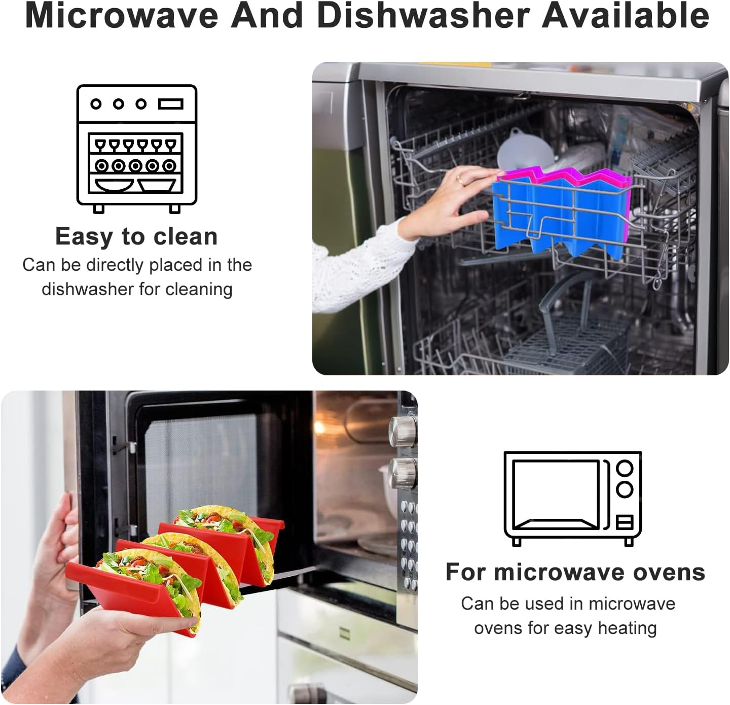 Colorful Taco Holders Set of 6,Taco Tray Plates with Handle,Each Can Hold 2 or 3 Tacos,Dishwasher and Microwave Safe (Yellow) image number 4