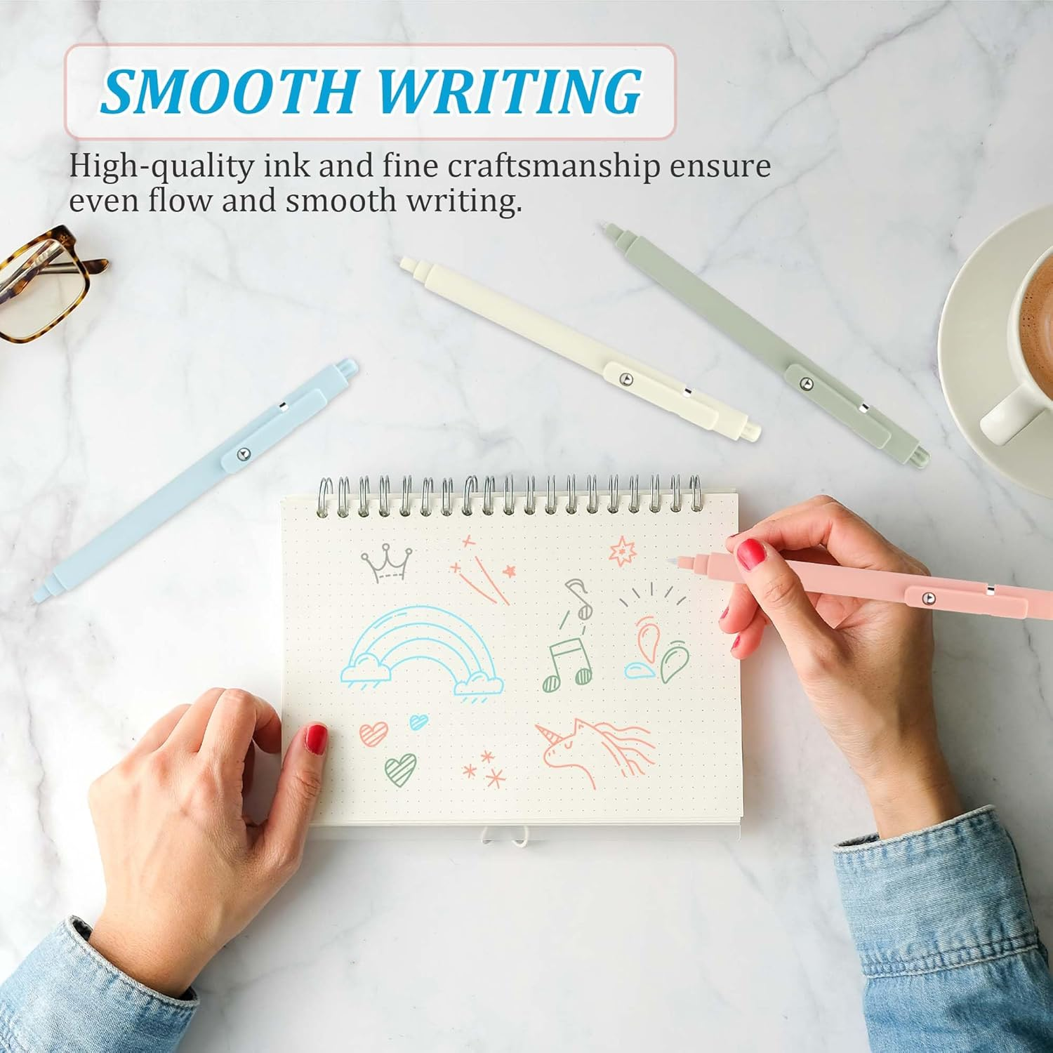 YUNAI Retractable Gel Pens, 5PCS 0.5Mm Colored Ink Ballpoint Pens with Silicone Clip, Premium Smooth Writing Quick Dry Ink Fine Point Rollerball Pens for School Home Stationery Supplies, Light Color - Light Colors-Multicolor Ink image number 3