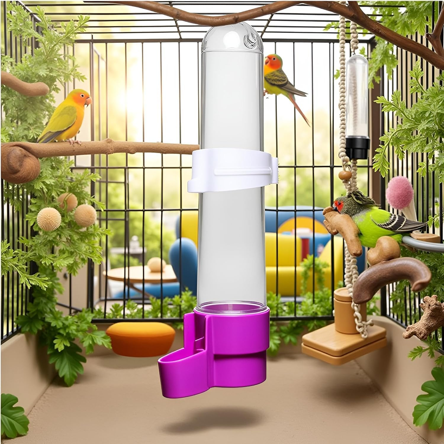 1Pc Parakeet Water Dispenser Hanging Plastic Automatic Feeder for Cage No Spill Food Container for Small Medium Birds Parrot Toys African Grey for Small Parrots Conure Macaw Parrot Toys(Random Color) image number 5
