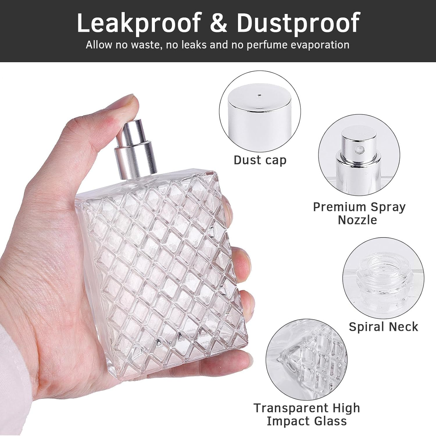 2Pcs Refillable Empty Perfume Bottle, 100Ml/3.4Oz Glass Atomizer, Portable Travel Cologne Spray Atomizer-Quttly image number 3