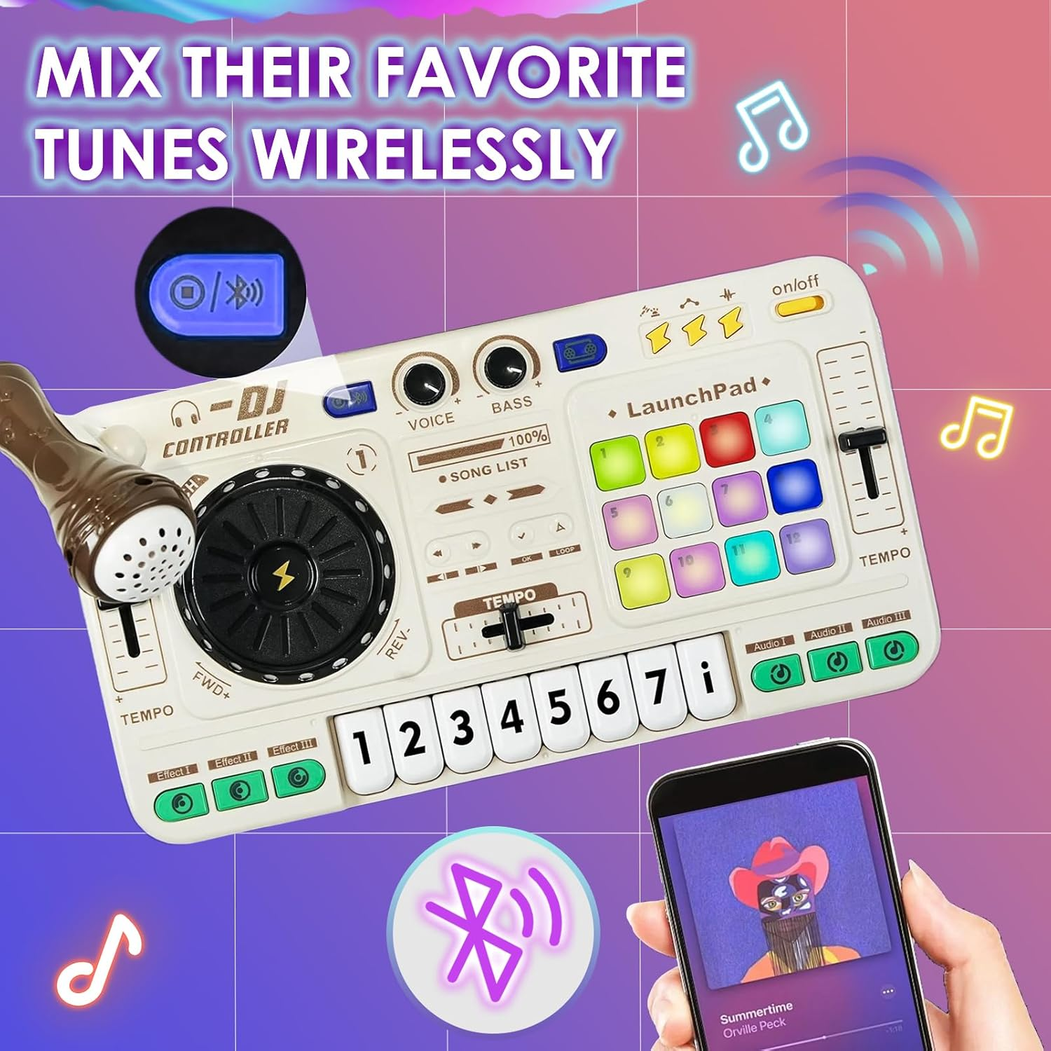 DJ Toy Set for Kids, Toddler Musical DJ Mixer Toys with Lights Sounds & Bluetooth-Enabled, Multi-Functional Musical Instrument, Best Gift for Ages 4+ (White) image number 1