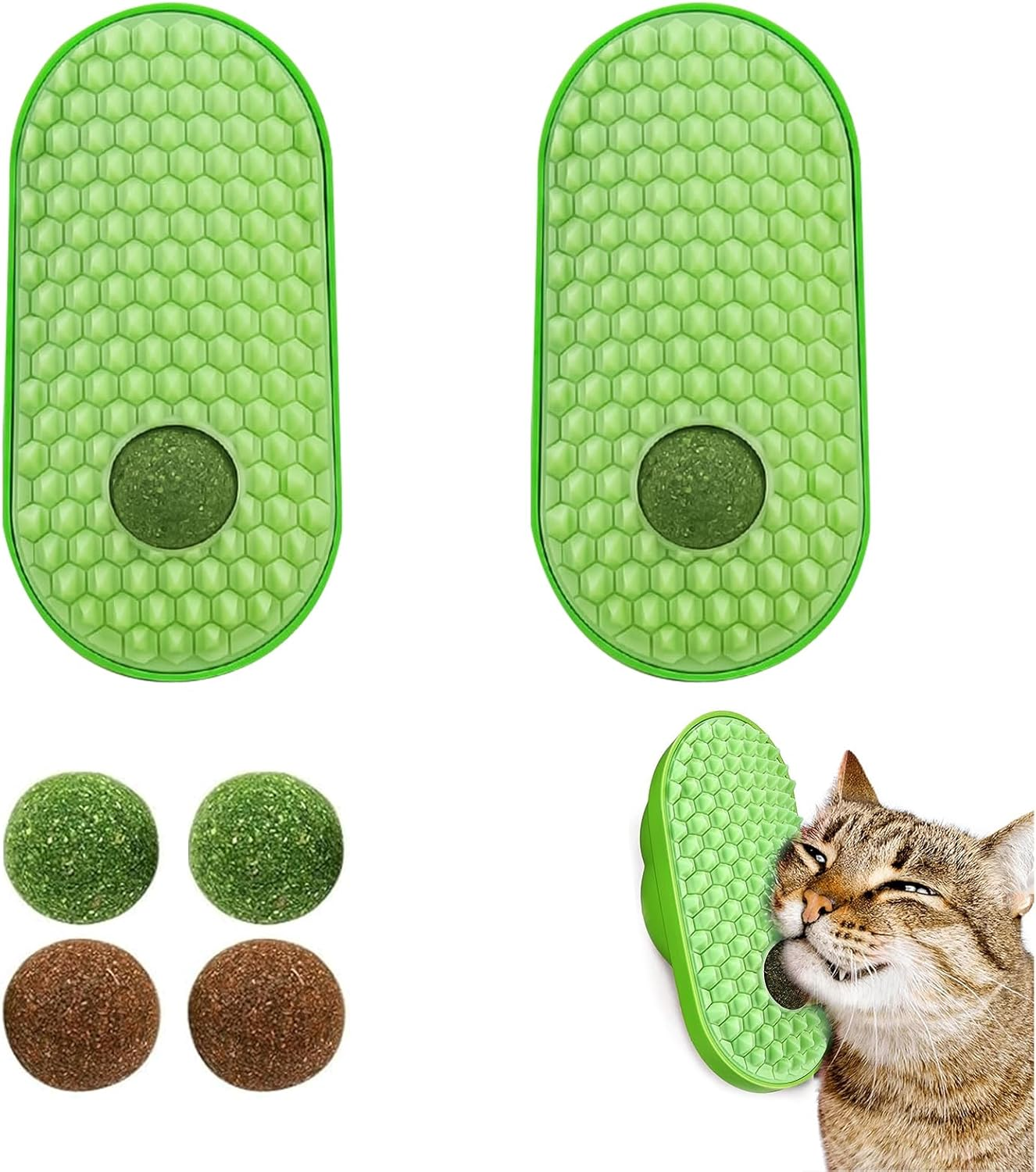 Pack of 2 Cat Toys, Bring 2 Catnip Balls and 2 Gall Balls, Catnip Ball for Cat Wall for Cats Licking, Healthy Kittens Teeth Cleaning, Self-Service Common image number 6