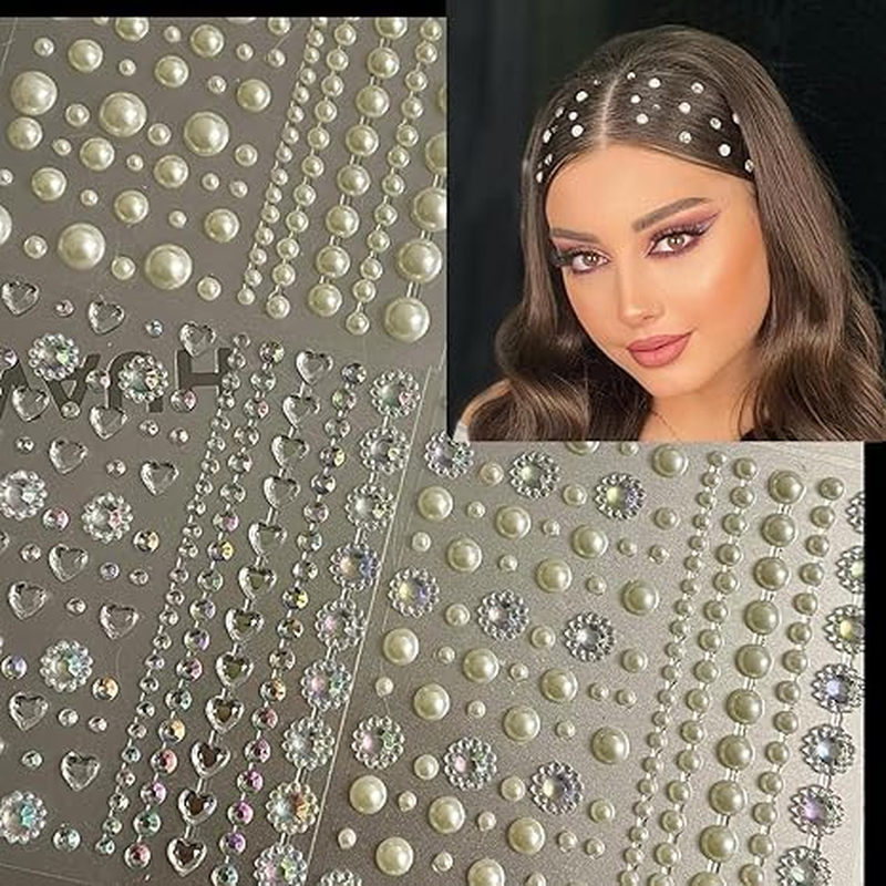 Face Gems Rhinestones Pearl Gem Stickers Self Adhesive Face Jewels Glitter Kit Hotfix Nail Hair Jewellery Rhinestone Stickers Body Glitter Bedazzling Art for Women DIY Festival Makeup Eye Body Nail image number 3