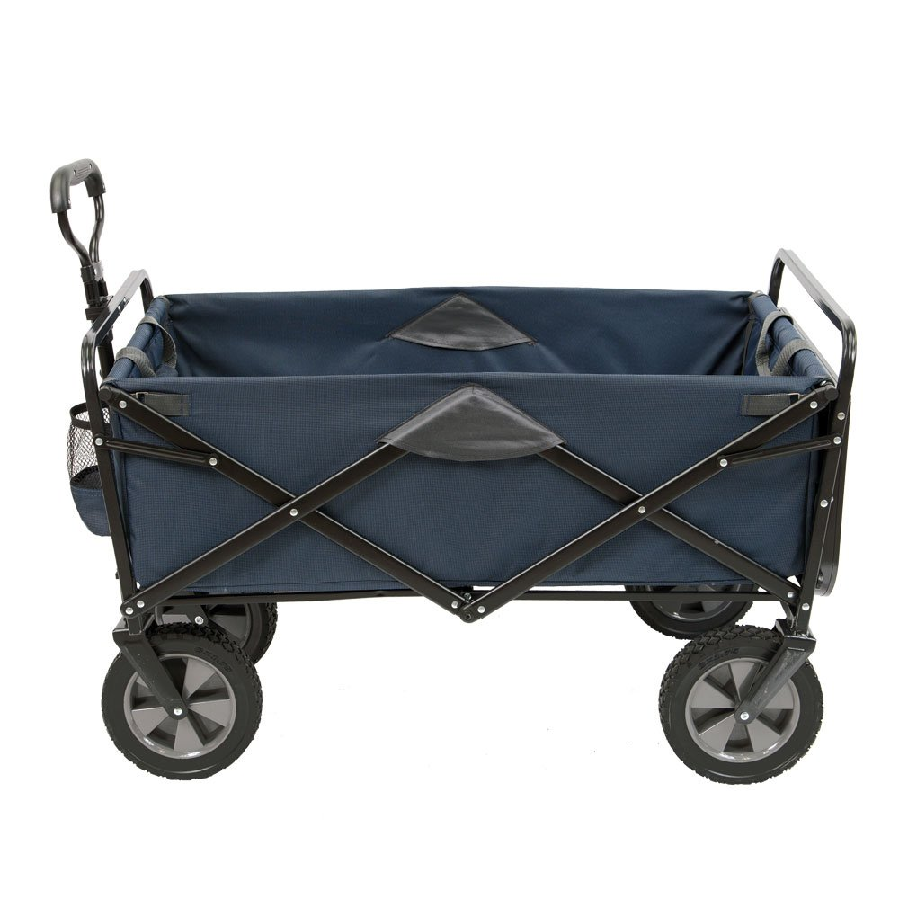 Mac Sports Heavy Duty Steel Frame Collapsible Folding 150 Pound Capacity Outdoor Garden Utility Wagon Yard Cart with Table and Cup Holders, Navy image number 3