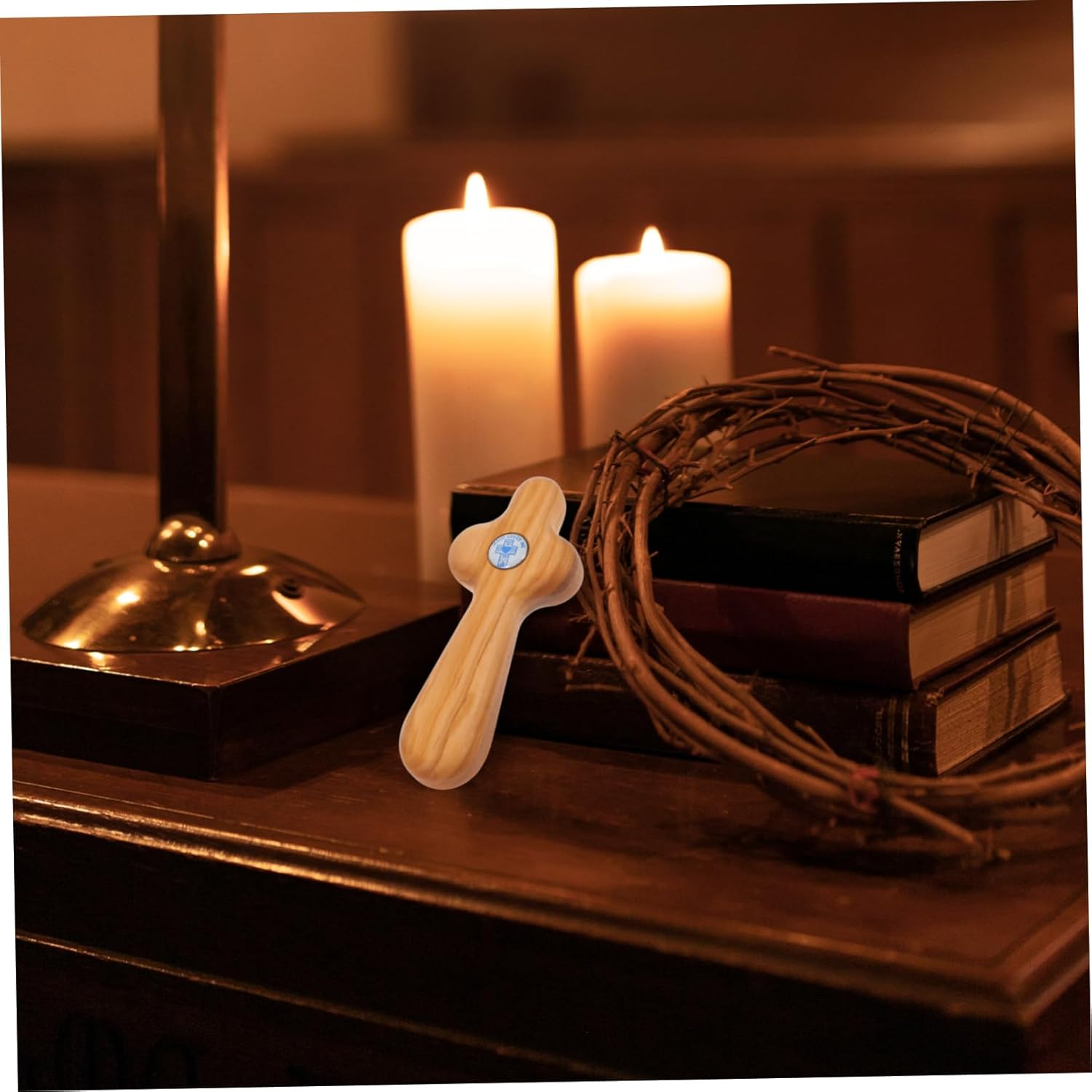 MUELODSIC Small Handheld Wooden Cross Olive Wood Christian Pocket Cross for Baptism Confirmation and First Communion Unique Religious Personal Reflection and Prayer image number 2