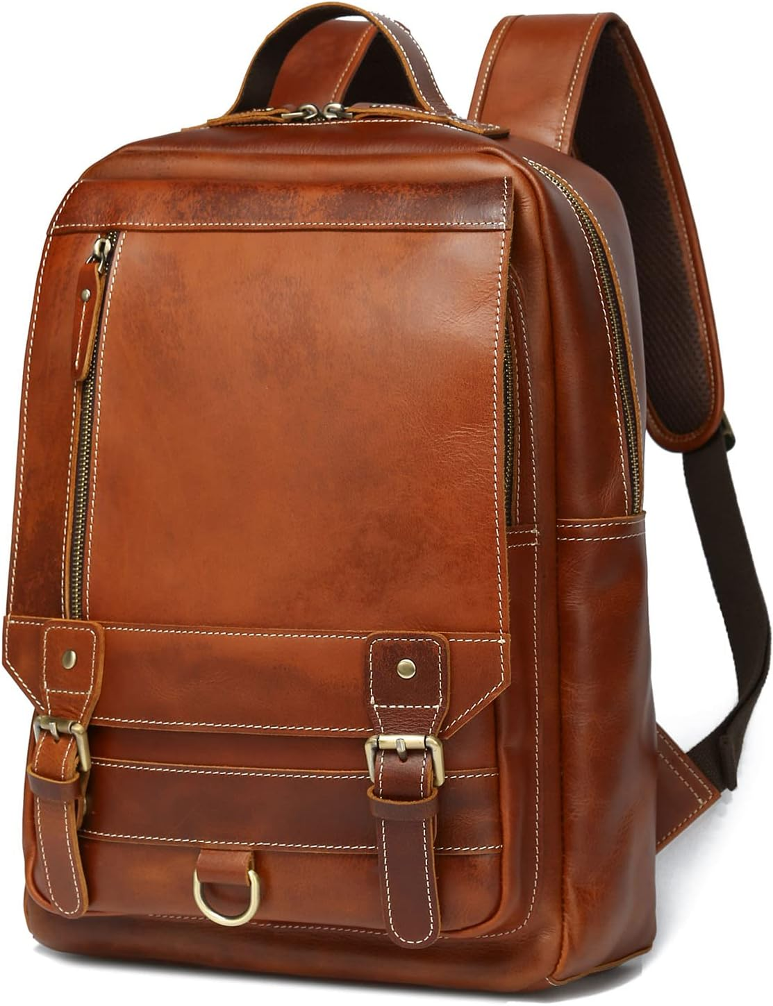 'LANNSYNE Vintage Genuine Leather Backpack for Men Fits up to 15'' Laptop Travel Hiking Rucksack'