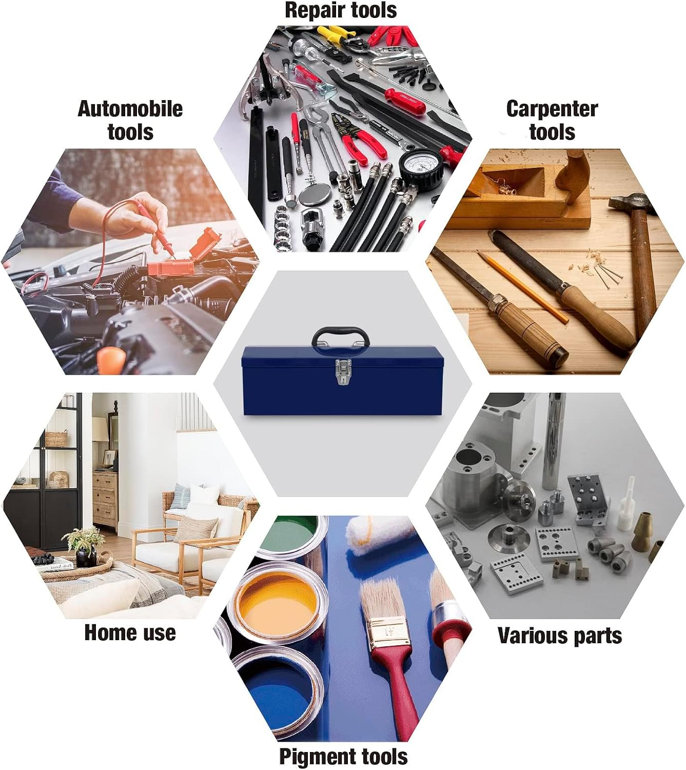 TCE ATB101U-1 Torin Portable Steel Tool Box: 19" Hip Roof Style with Metal Latch Closure and Removable Storage Tray, Blue image number 2