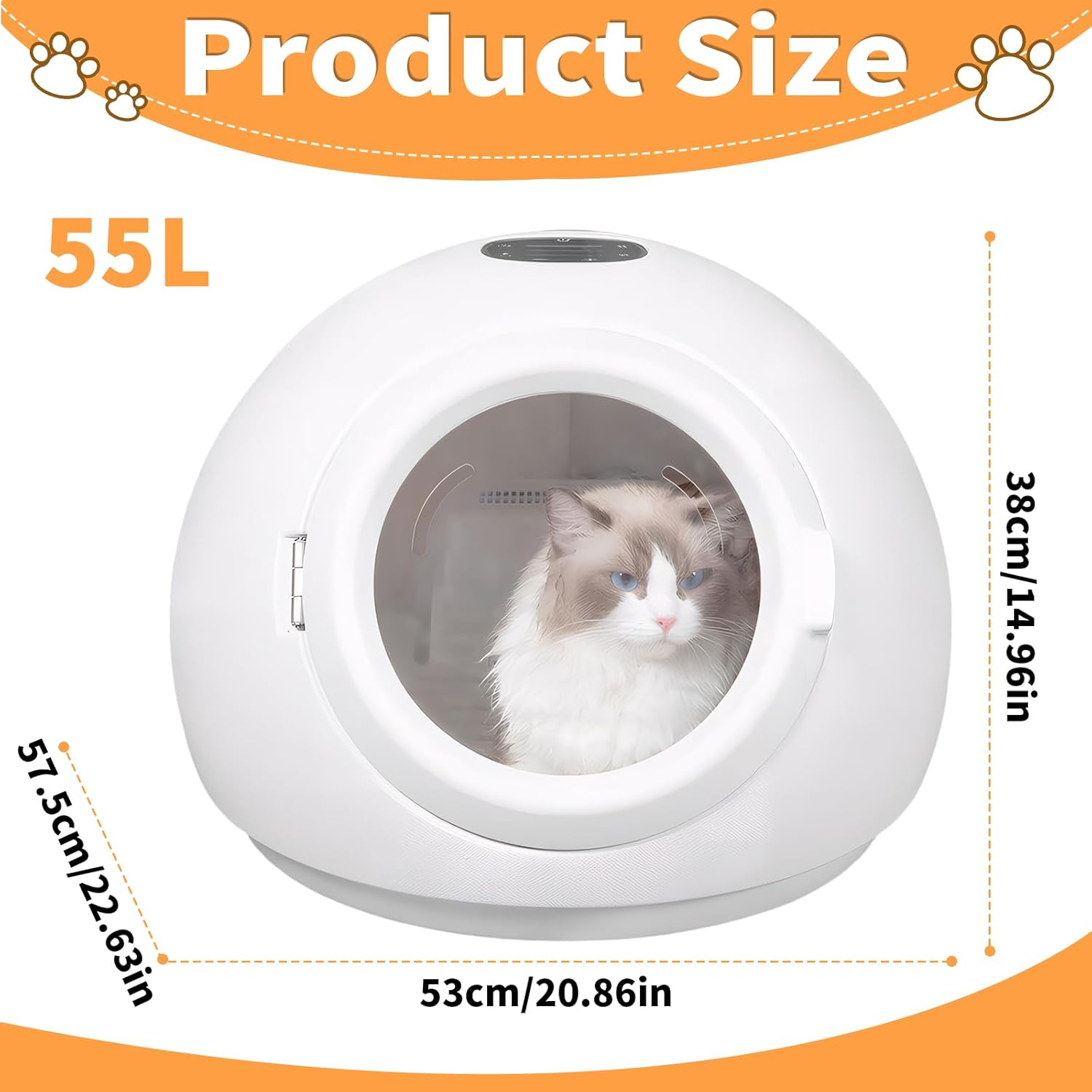 Peiqi Automatic Pet Dryer Box,55L Portable Drying Station for Cats and Small Dogs Ultra-Quiet Hair Grooming Machine,Smart Temperature Control, 360&deg; Rapid Drying&zwnj;, UV Sterilization(55L Circle)