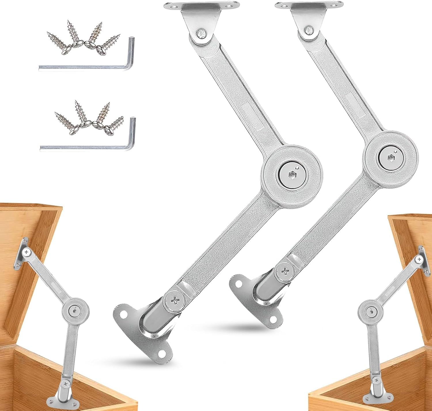 Soft Close Hinges, 2 Pack Adjustable Lid Support Hinge, Toy Box Hinges Soft Close for Closet, Cabinet, Wardrobe or Toy Box image number 6