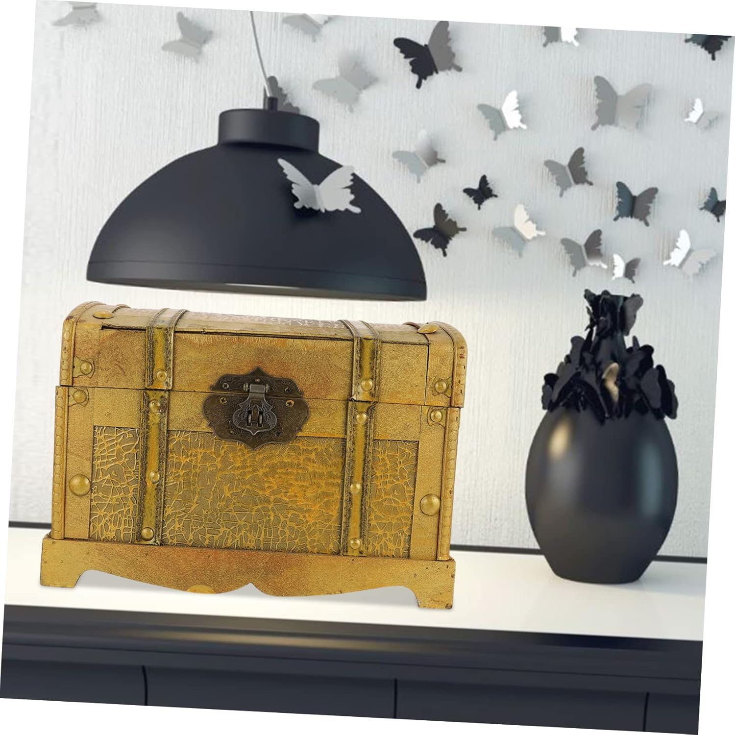 Vintage Pirate Treasure Chest Large Wooden Storage Box Lock Distressed Classic Design Decorative Jewelry Organizer for Home Decor image number 1