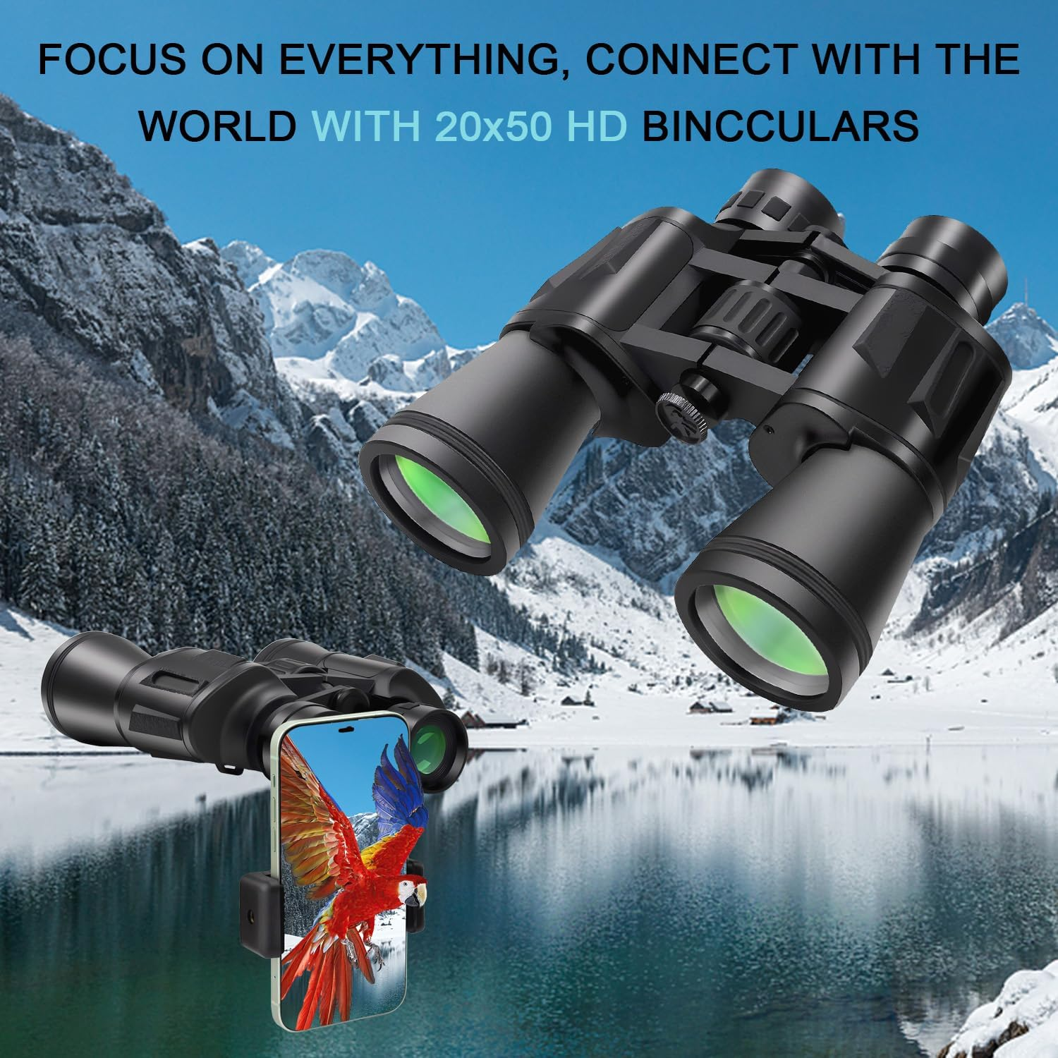 20X50 HD Binoculars for Adults with Phone Adapter, Waterproof Binoculars with Low Light Vision, Binoculars for Hiking, Bird Watching, Sports and Concerts image number 5