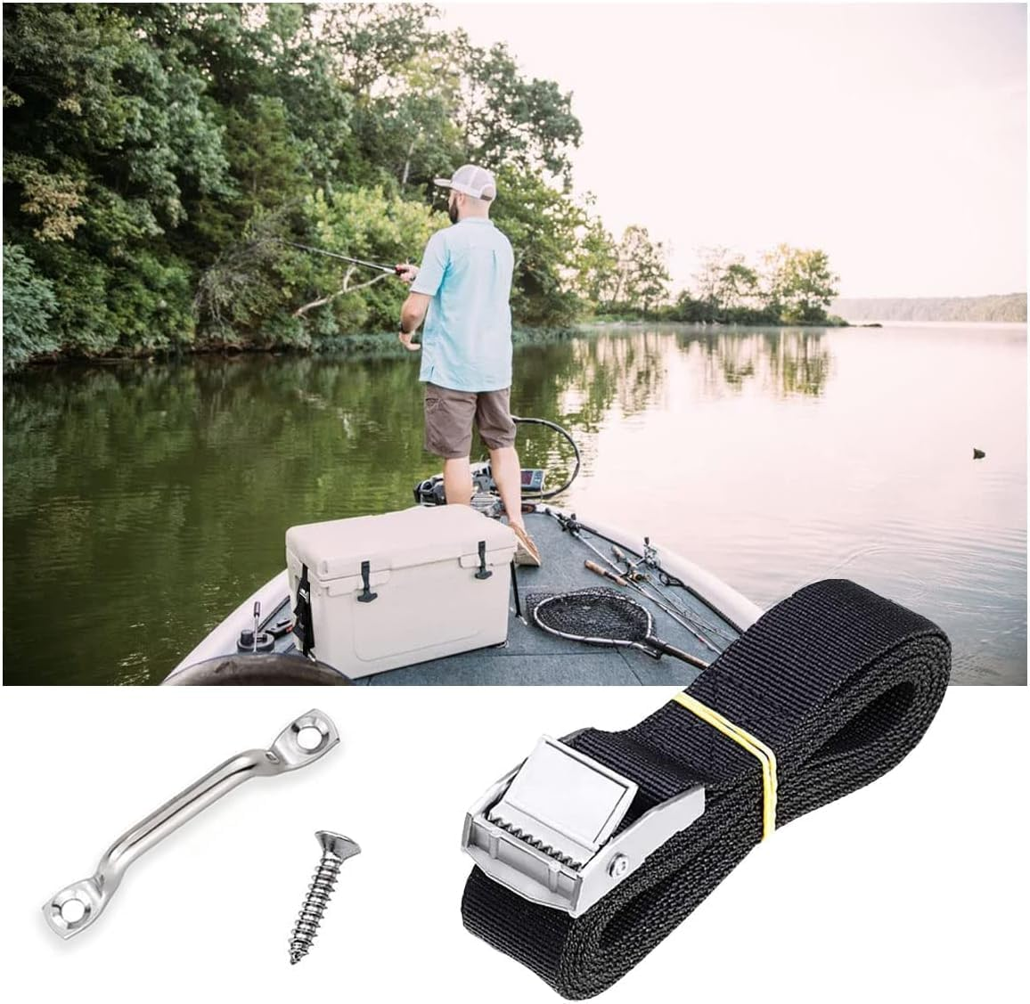 78'' Battery Tie down Strap, Heavy Duty Cinch Strap with Stainless Steel Cam Buckles, Nylon Webbing Strap for Boat, RV, Trailer, Compatible with Battery Box and More - Haheihei image number 1