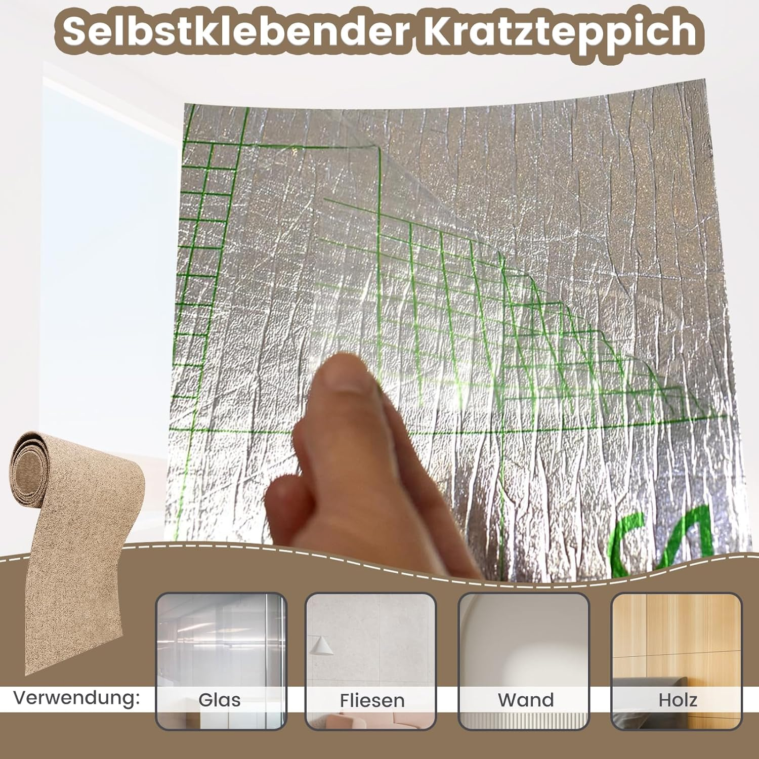 Self-Adhesive Cat Scratching Mat, Cat Wall Scratching Board, DIY Scratching Board, Scratch Protection Sofa Ideal for Scratching Carpet Cats, Cat Scratching Boards, Scratching Wall 200 X 40 Cm (Khaki) image number 2