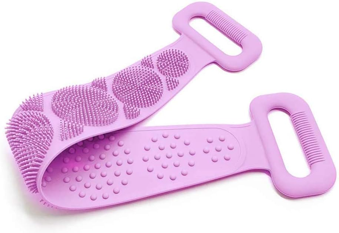 Silicone Back Scrub, Bath Shower Body Brush Double Side Exfoliating Belt, Body Wash Body Scrubber Belt Dead Skin Remover Tool for Men Women (Purple) image number 6