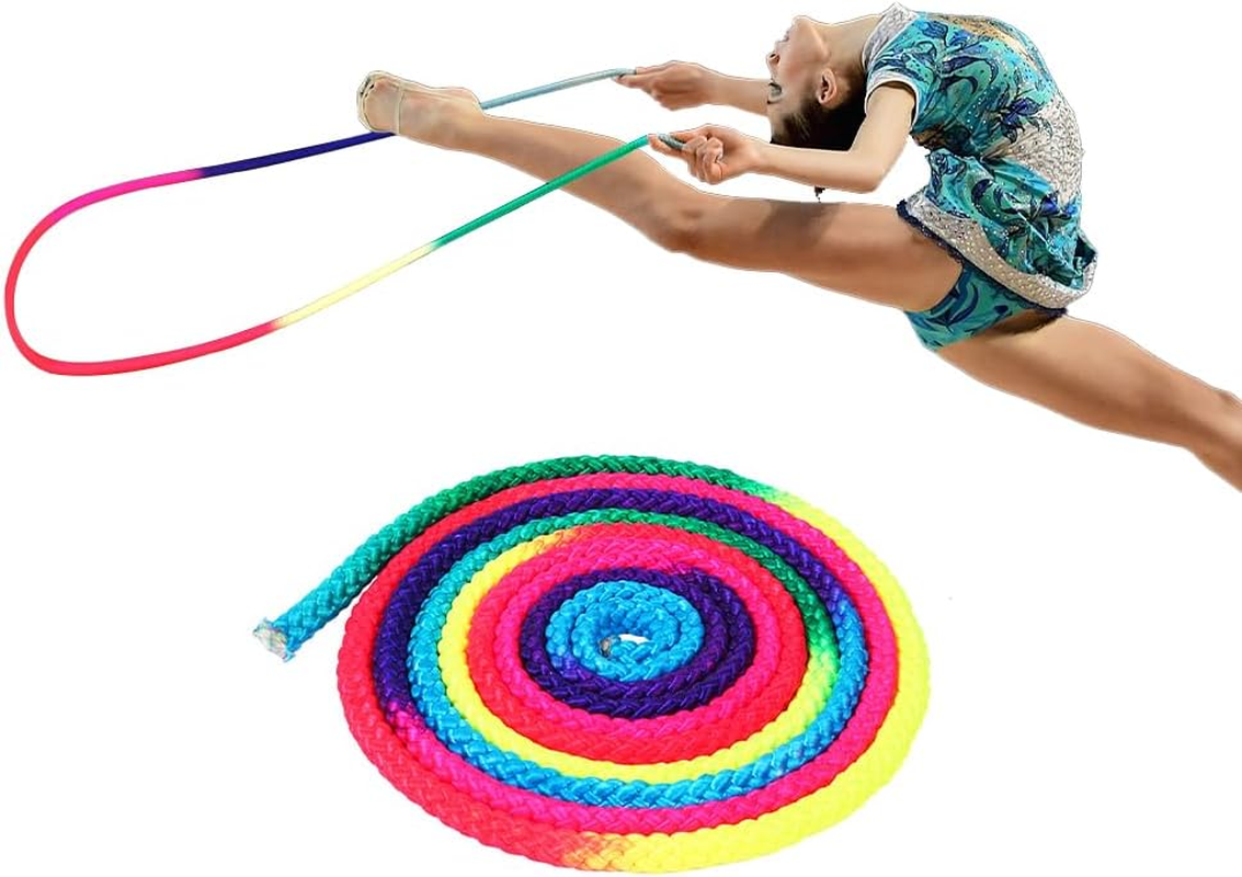 Lwuey Gymnastics Arts Rope, 2.8M/110In Rainbow Color Rhythmic Gymnastic Rope Solid Nylon Training Ropes Sport Equipment for Artistic Roping Exercise Professional Competitions Home Fitness Kids Playing image number 1