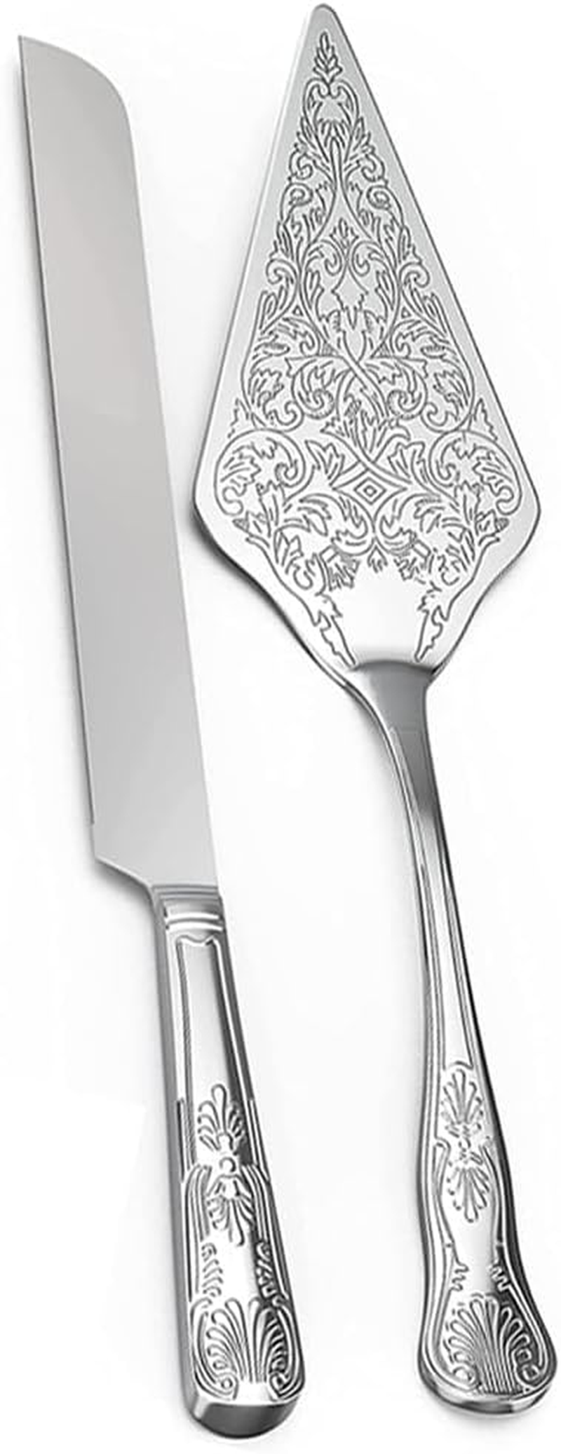 AIMALL Stainless Steel Cake Knife and Server Set 13.46In & 11.37In for Dessert Pastry Cutting and Serving &ndash; Elegant Engraved Utensils with Ergonomic Handle