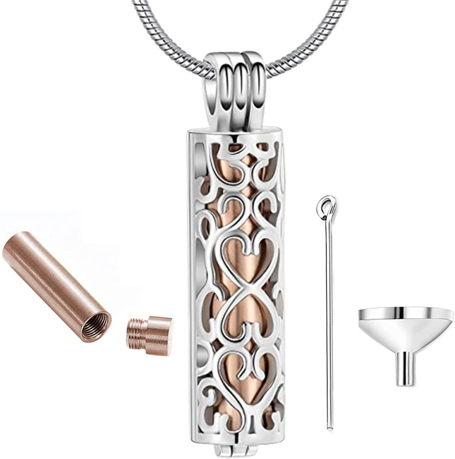 Cylinder Cremation Necklace for Pet Ashes, Black Urn Necklace for Dog/Cat Pet, Stainless Steel Keepsake Jewelry Gifts