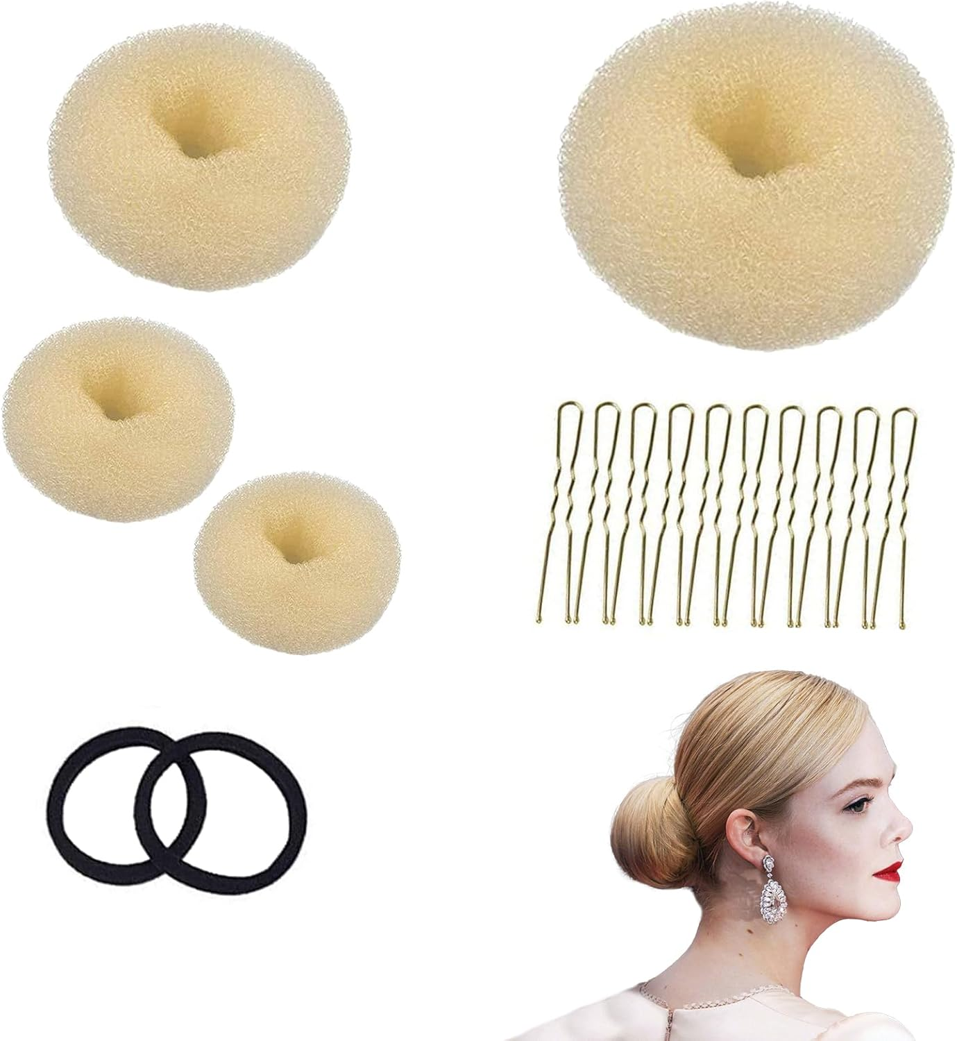 Set of 4 Hair Bun Makers, Hair Bun Maker Set, Hair Bun Maker, Hairstyle Aid Small and Large, Hair Cushion, Hair Donut, Bun Cushion with 2 Hair Bands, 10 U-Shaped Hair Clips, Hair Pin for Children And image number 6