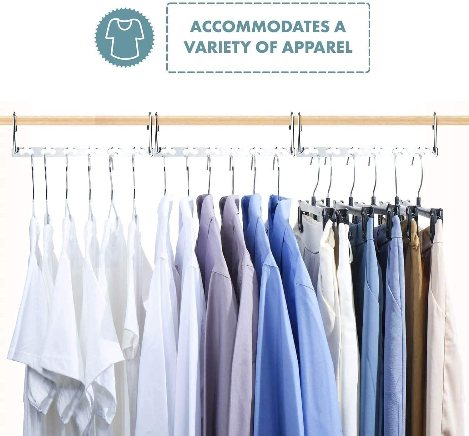 10.5 Inch Chrome Space Saving Hangers (4 Pack) - Metal Wardrobe Clothing Magic Hangers Organizer - Heavy Duty Stainless Steel, Cascading, 30 Lbs Capacity