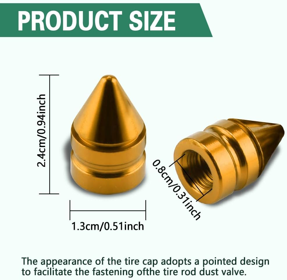 4PCS Tire Valve Caps, Tire Valve Stem Caps, Spiked Aluminum Stem Valve Caps with Plastic Liner Corrosion Resistant Leak-Proof, Universal Car Accessories Universal for All Vehicles (Gold) image number 1