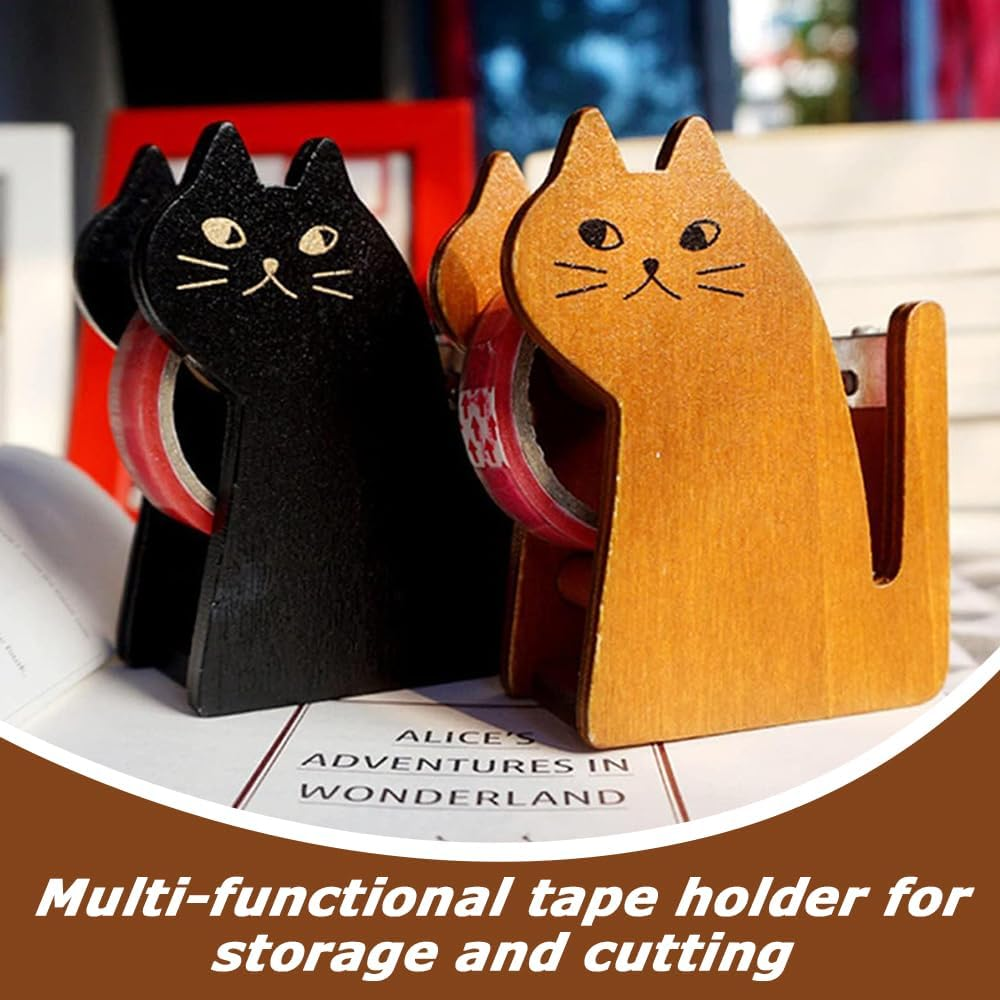 2Pcs Tape Dispenser, Cat Tape Holder,Unique Paper Tape Dispenser,Tape Storage Organizer,Cute Tape Cutter,For Home Office Desk Table Desktop Accessory Black Yellow image number 1