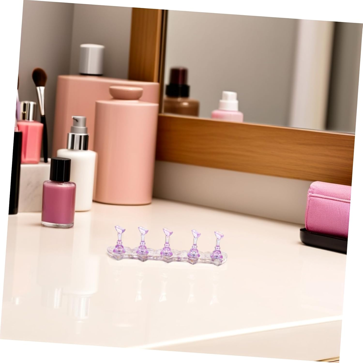 GOOHOCHY Portable Nail Practice Stand with Realistic Feel Lightweight Fake Nail Holder for Manicure Training Stylish Purple Design for Home Salon