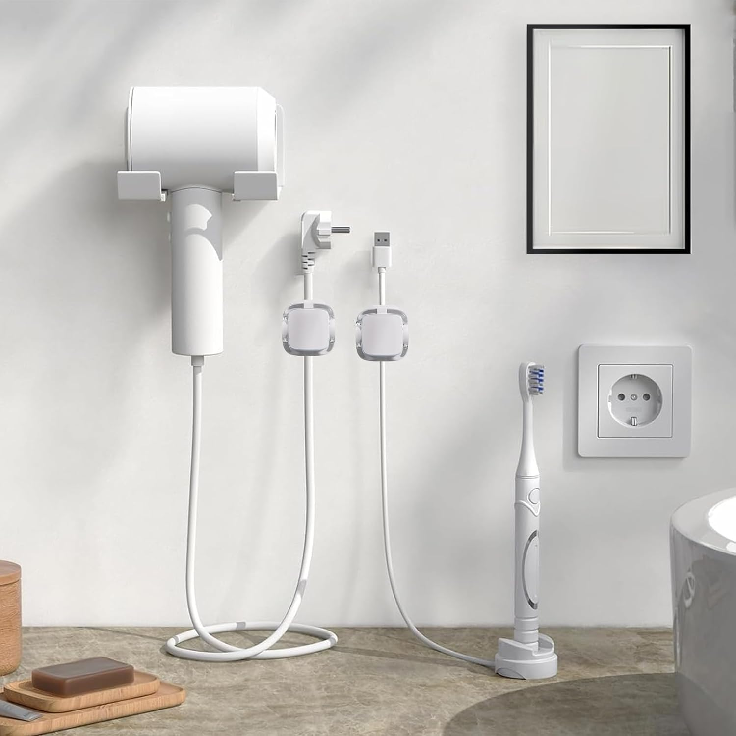 SVNXI 6 Pack Magnetic Cable Clips, Cord Holder for Nightstand, under Desk Cable Management Smooth Adjustable Computer Accessories, Adhesive Wire Organizer (6White) - 2Orange + 2Purple + 2Blue image number 2