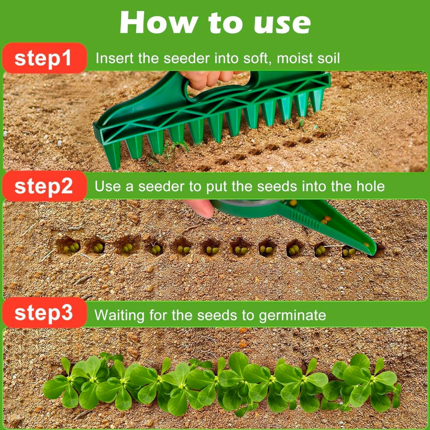 Garden Seed Planting Tool Set, 8-Piece Kit with Seed Spreader and Planting Accessories, Green image number 2