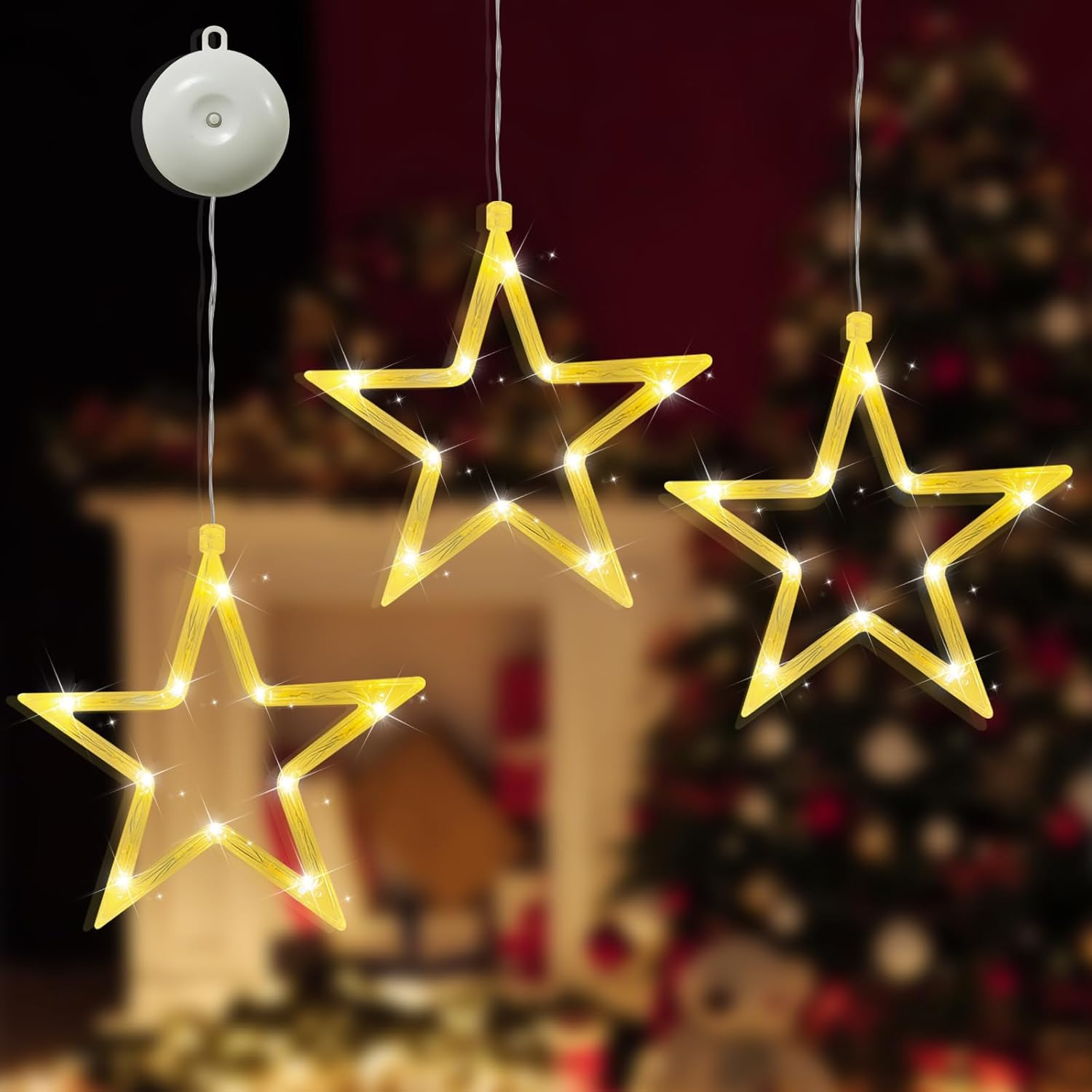Christmas Window Lights Hanging Stars Warm White Battery Operated for Window Door Interior Wall Decoration image number 4