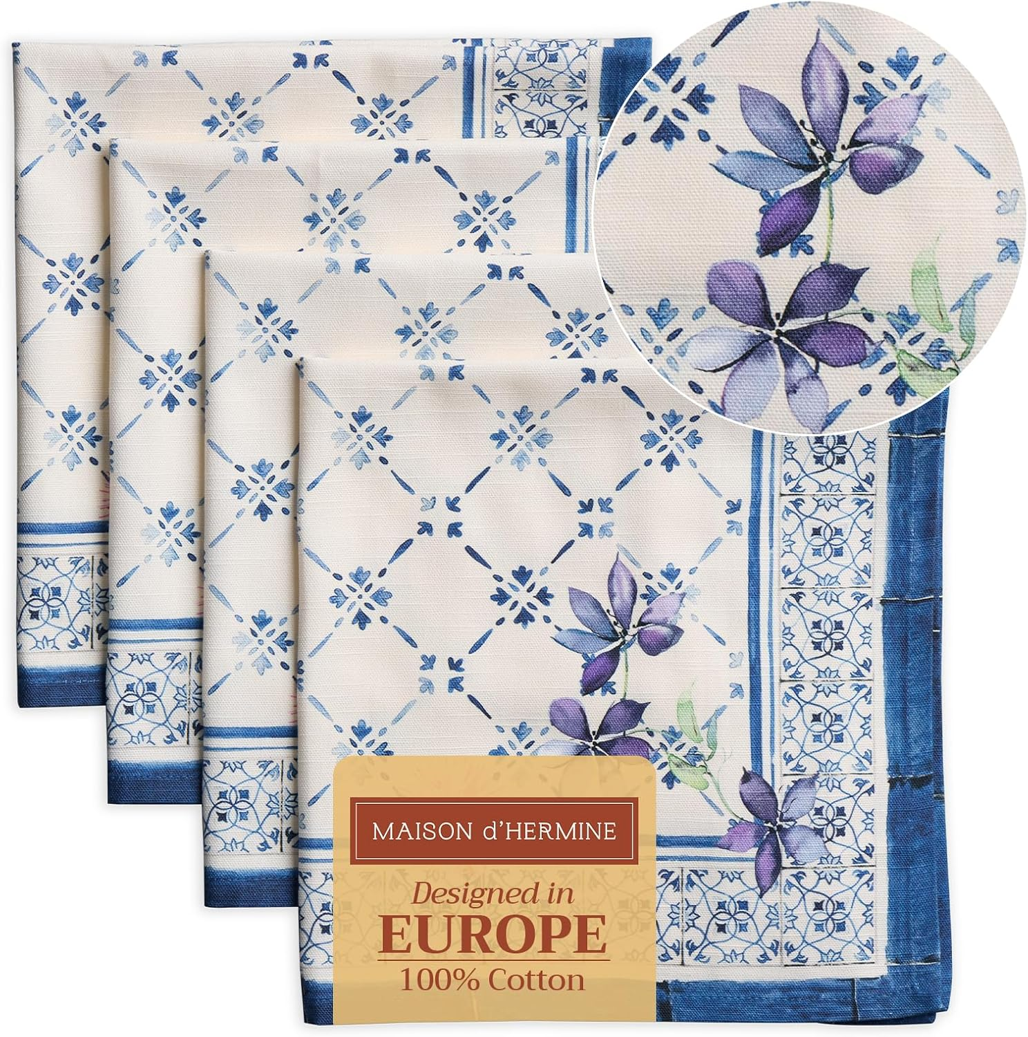 Maison D'Hermine Cloth Napkins Set of 4 100% Cotton Everyday Reusable Square Napkins Cloth Washable, Dinner, Party, Wedding, Restaurant, Spring/Summer (Faience, 20" X 20") image number 4