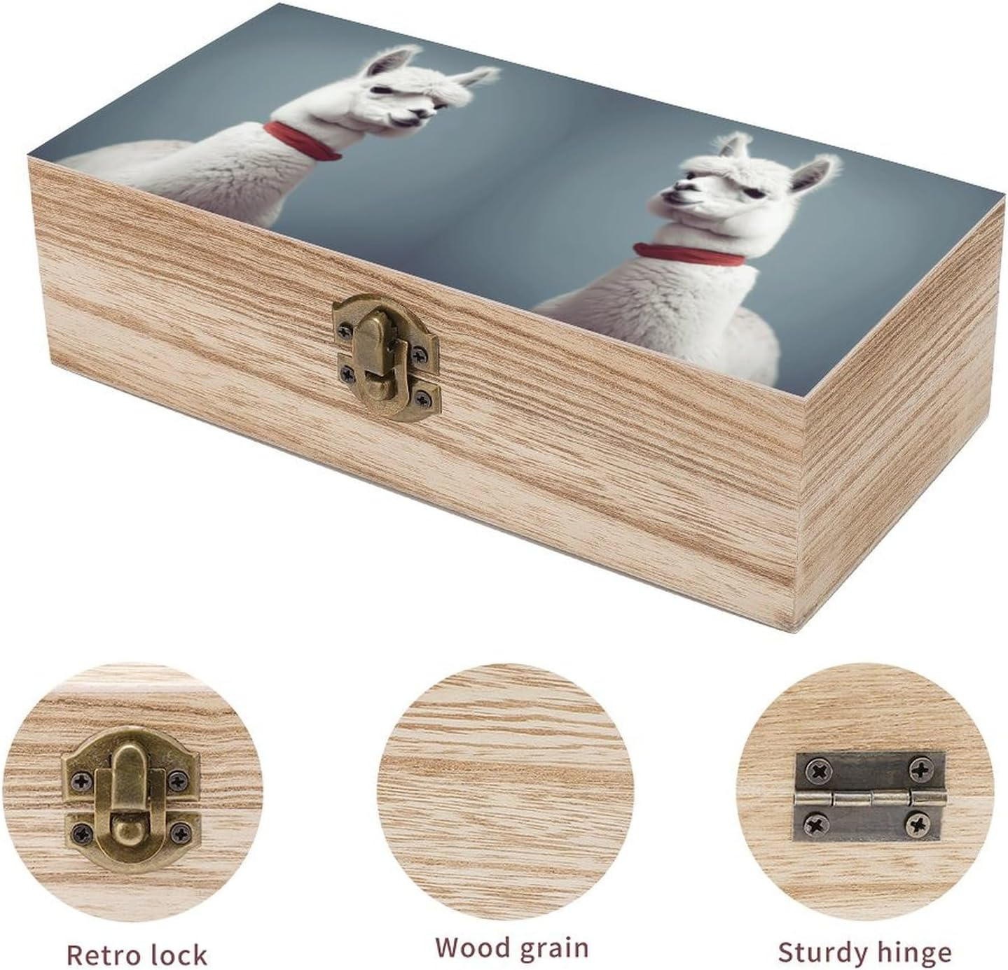Alpaca Wooden Box Wood Wedding Keepsake Boxes with Lids Small Decorative Boxes Lightweight Wooden Memory Storage Box for Crafts Keepsakes Jewelry Photo Letter Storage