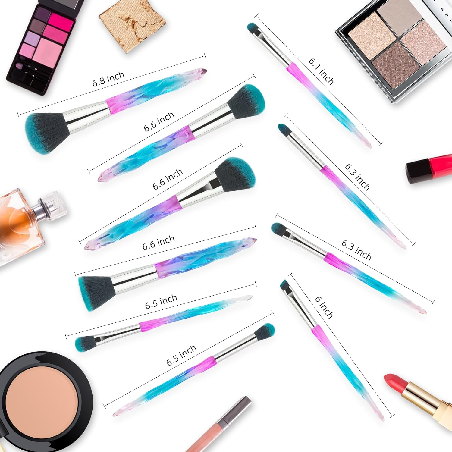 Makeup Brushes, 10Pcs Professional Cosmetic Brush Set Special Shiny Foundation Face Powder Brush Eyeshadows Blending Blush Brushes Colorful Plastic Handle (Blue) - 1-Purple image number 5