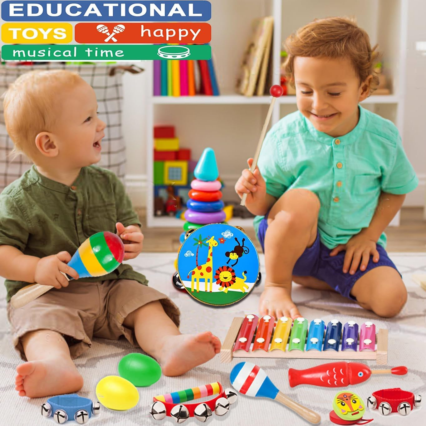 Kids Musical Instruments for Toddlers Wooden Percussion Instruments for Baby Kids Preschool Educational Musical Toy Set Early Learning Rhythm Instruments for Toys Girls Boys Gift with Storage Backpack