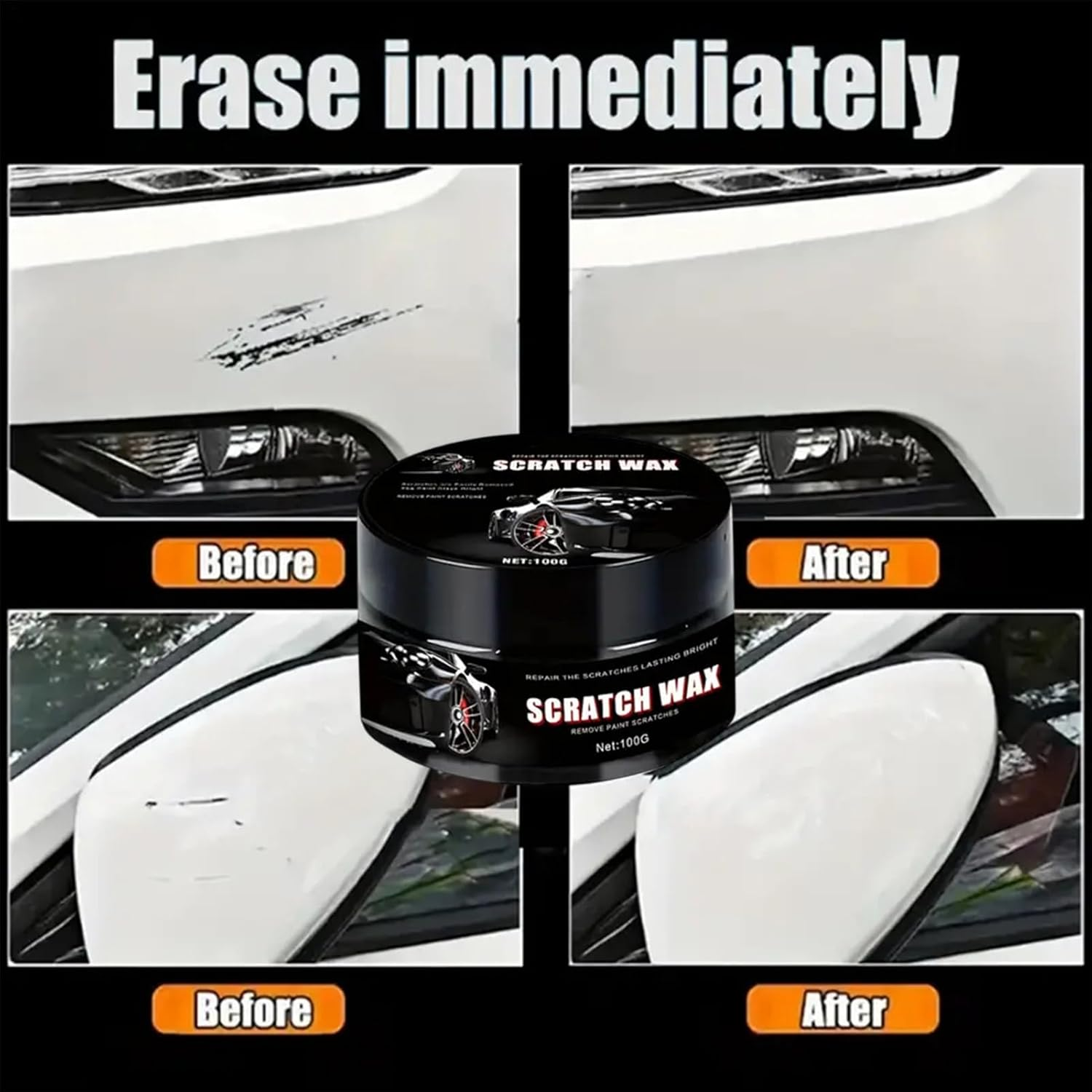 Car Scratch Repair Wax - Car Scratch Removal | 100G Quick-Curing Polisher with Sponge for Easy Application, Long-Lasting Hydrophobic Protectant, High-Gloss Finish Restorer image number 4