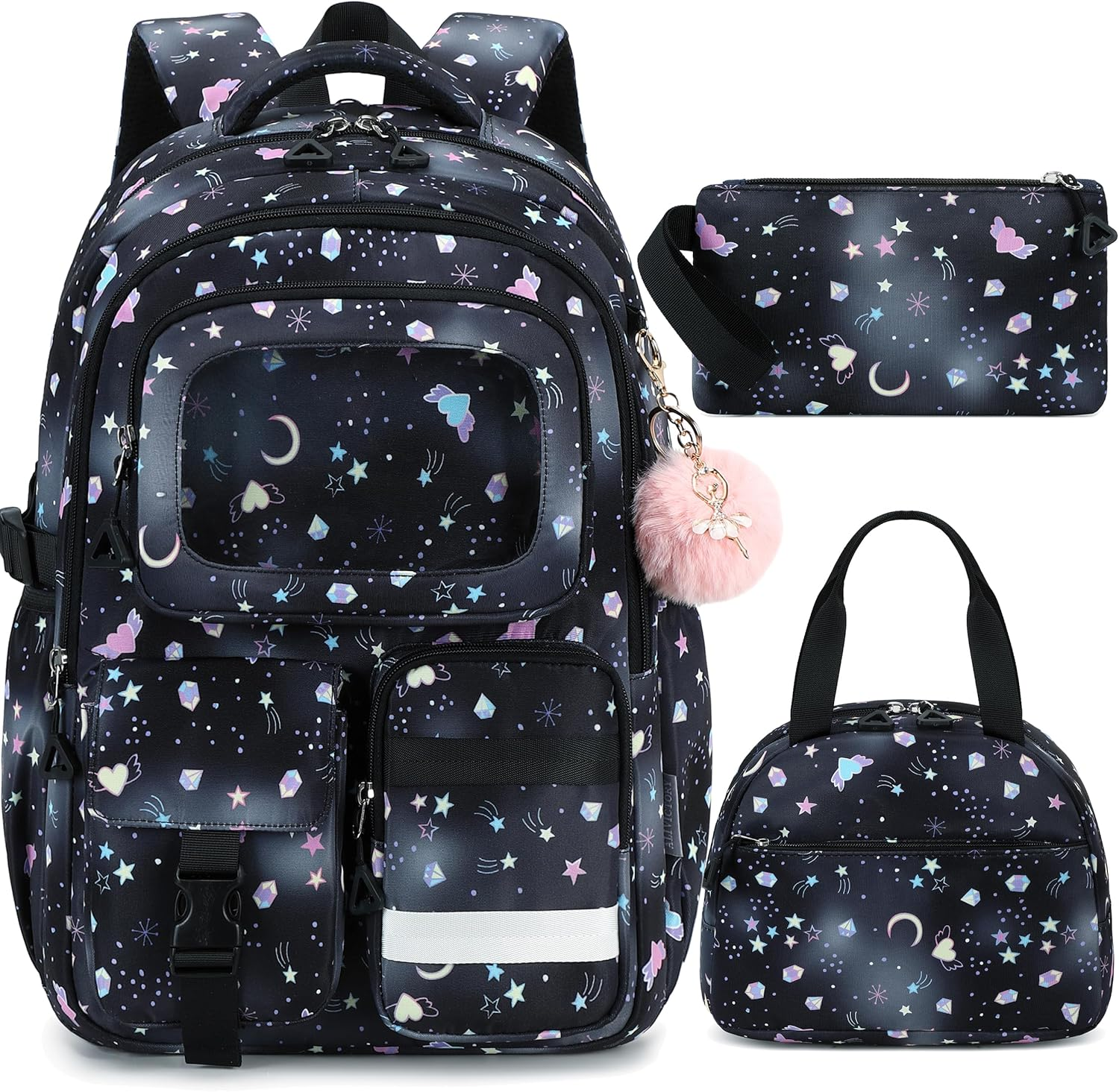AO ALI VICTORY Backpack for Girls with Lunch Bag Kids School Bags for Elementary Middle School Students Cute Bookbag Set