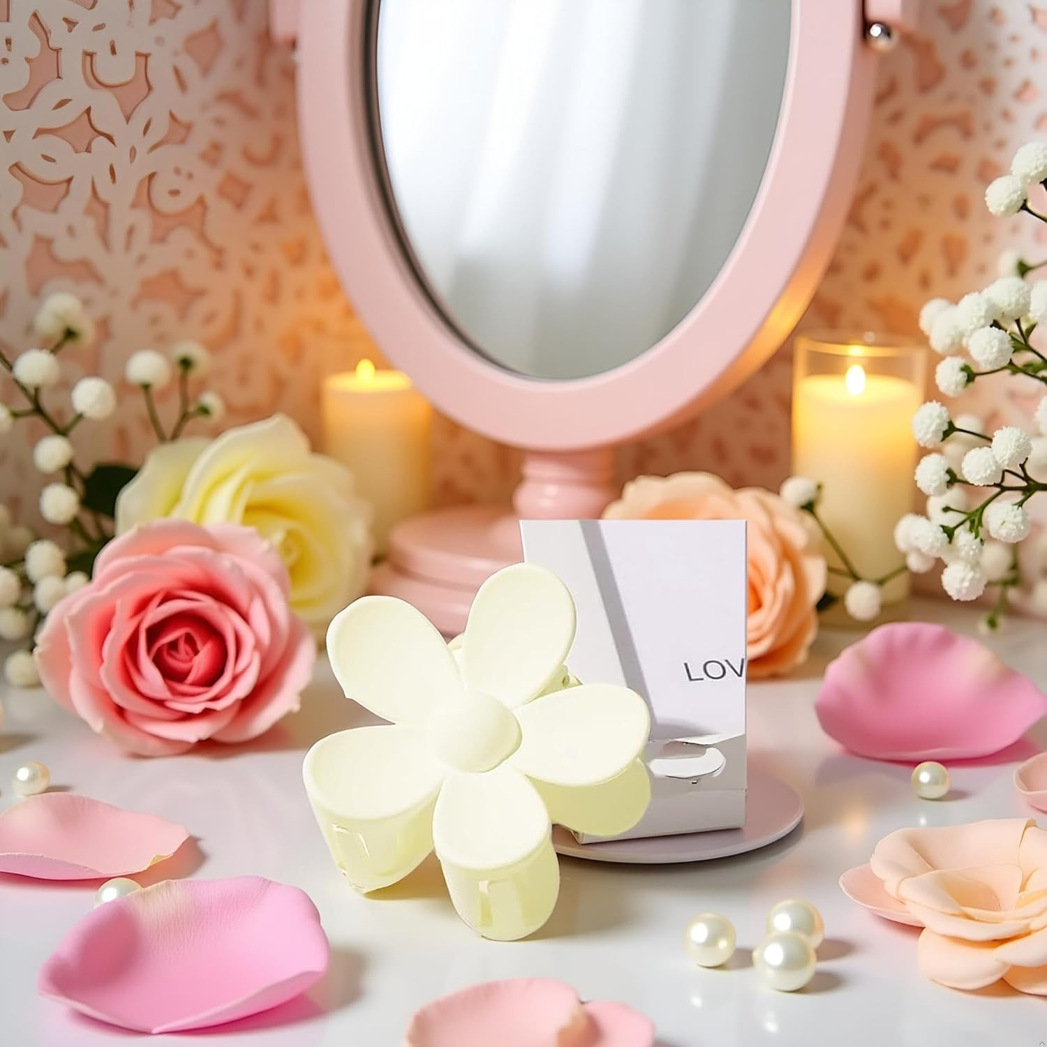 White Candy Color Hair Claws Flower Hair Clips Big Cute Hair Claws Thick Hair Exfoliating Hair Clip Cute Flower Clip image number 2