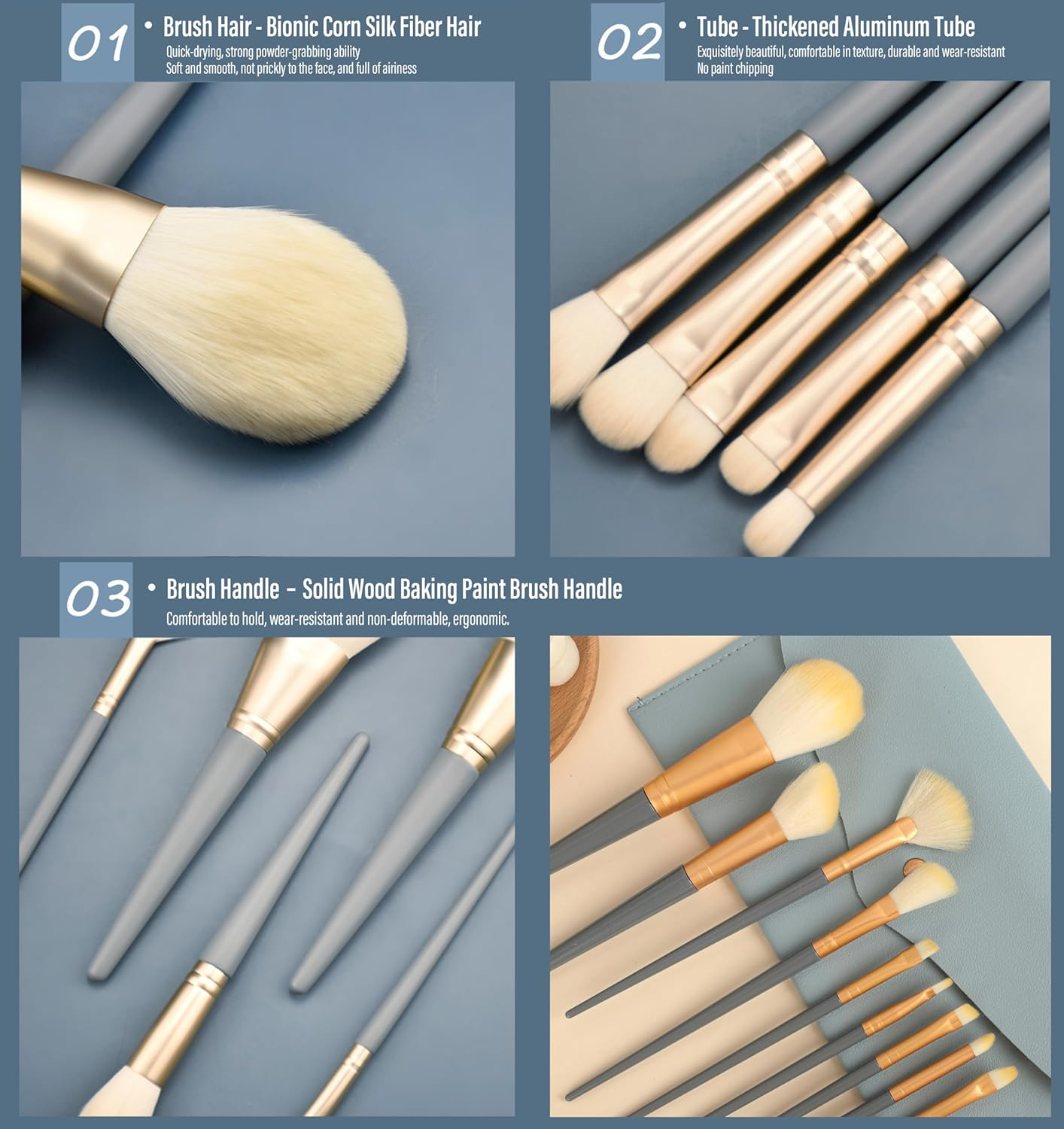 12 Pcs Make up Brushes Sets with PU Bag, 10 Professional Make up Brushes with a Silionce Cleaning Foldable Bow & Silionce Lip Brush, Used for Blush, Foundation, Eyeshadow image number 5