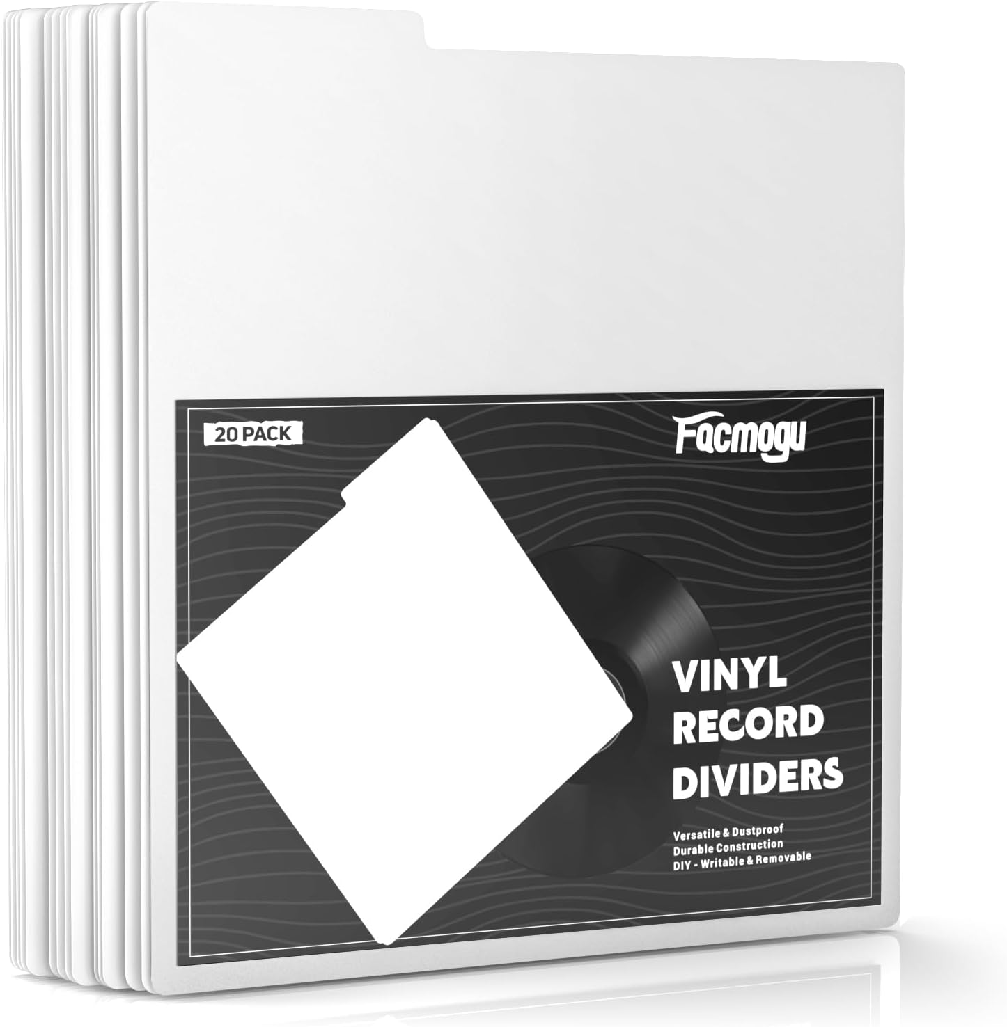 Facmogu 20PCS Vinyl Record Dividers, Upgrade Thicker 12" Plastic Vinyl Record Divider, Reusable DIY Blank Album Vinyl Separators for LP DVD Record Organization, Writable 33 RPM Record Dividers - White image number 6
