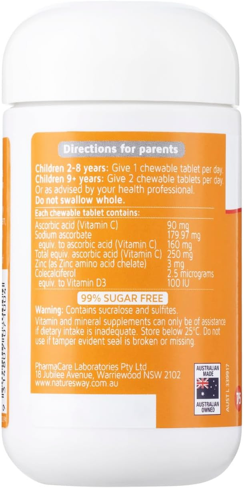 Nature'S Way Kids Smart Vitamin C Zinc and D3 75 Tablets image number 3