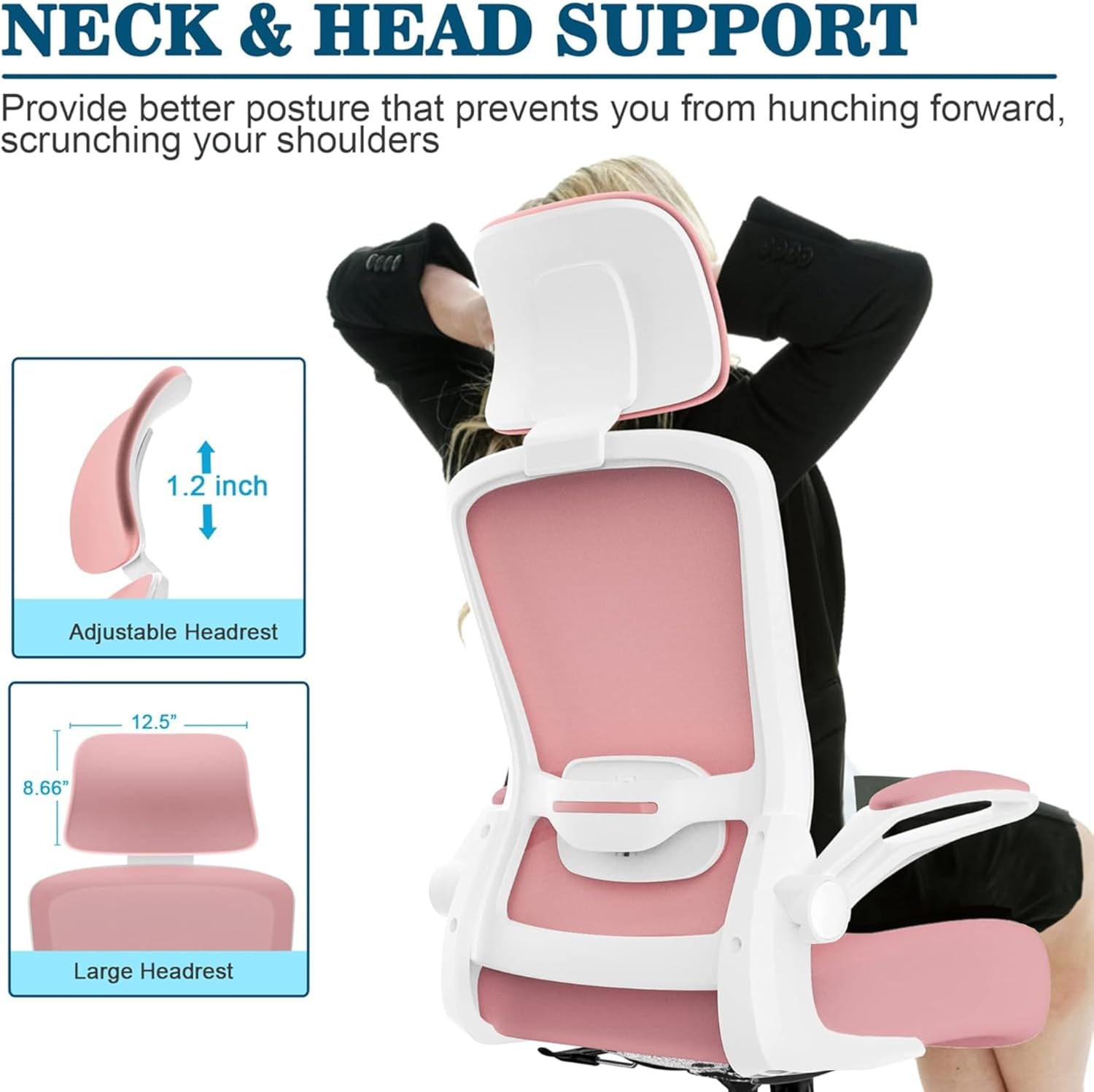 Mimoglad Office Chair, High Back Ergonomic Desk Chair with Adjustable Lumbar Support and Headrest (Spanish Pink) - Ivory White image number 5