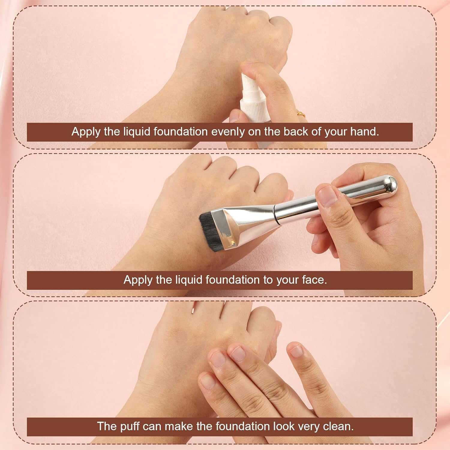 Pack of 2 Flat Foundation Brushes, Ultra Thin Makeup Brush for Liquid Foundation Silver Soft Brush Portable Makeup Face Brush Tool for Salon Home Travel